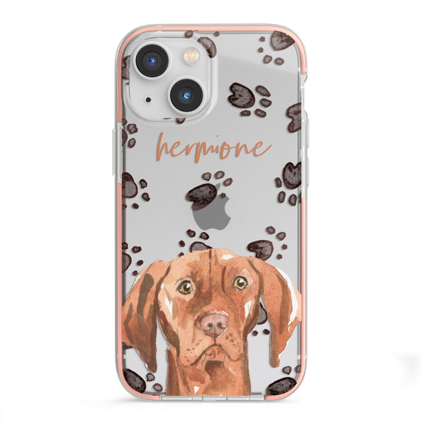 Personalised Hungarian Vizsla iPhone 13 Mini TPU Impact Case with Pink Edges