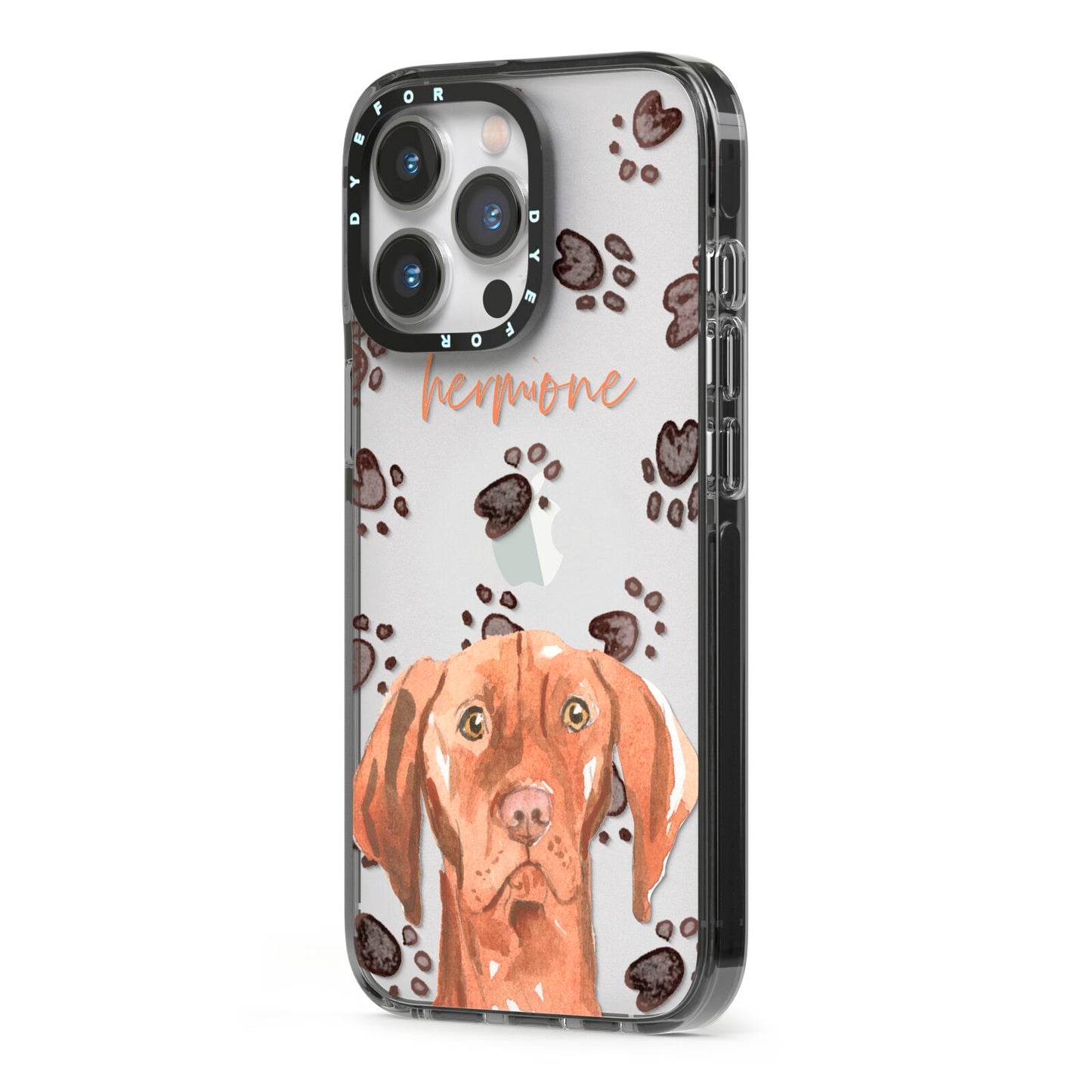 Personalised Hungarian Vizsla iPhone 13 Pro Black Impact Case Side Angle on Silver phone