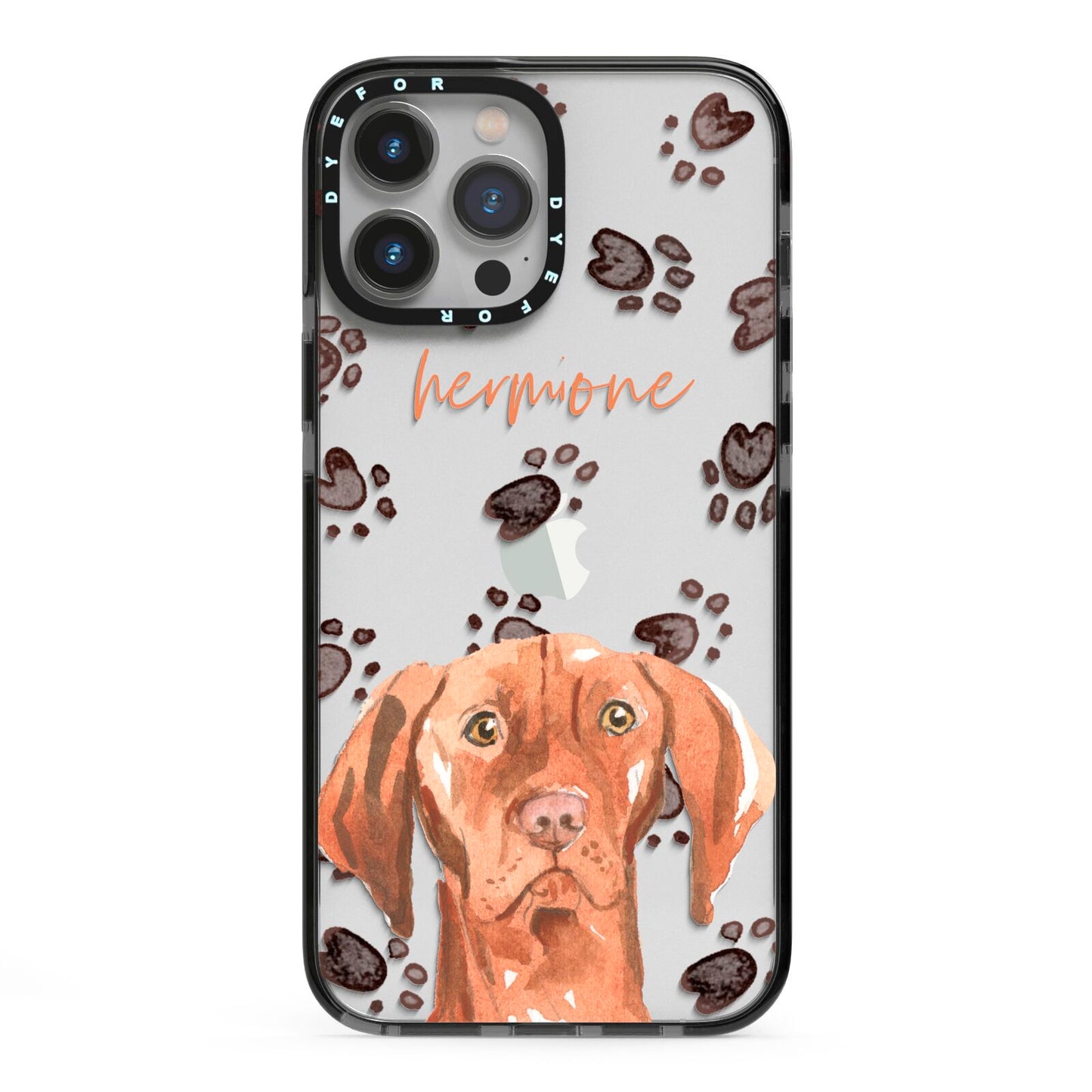 Personalised Hungarian Vizsla iPhone 13 Pro Max Black Impact Case on Silver phone