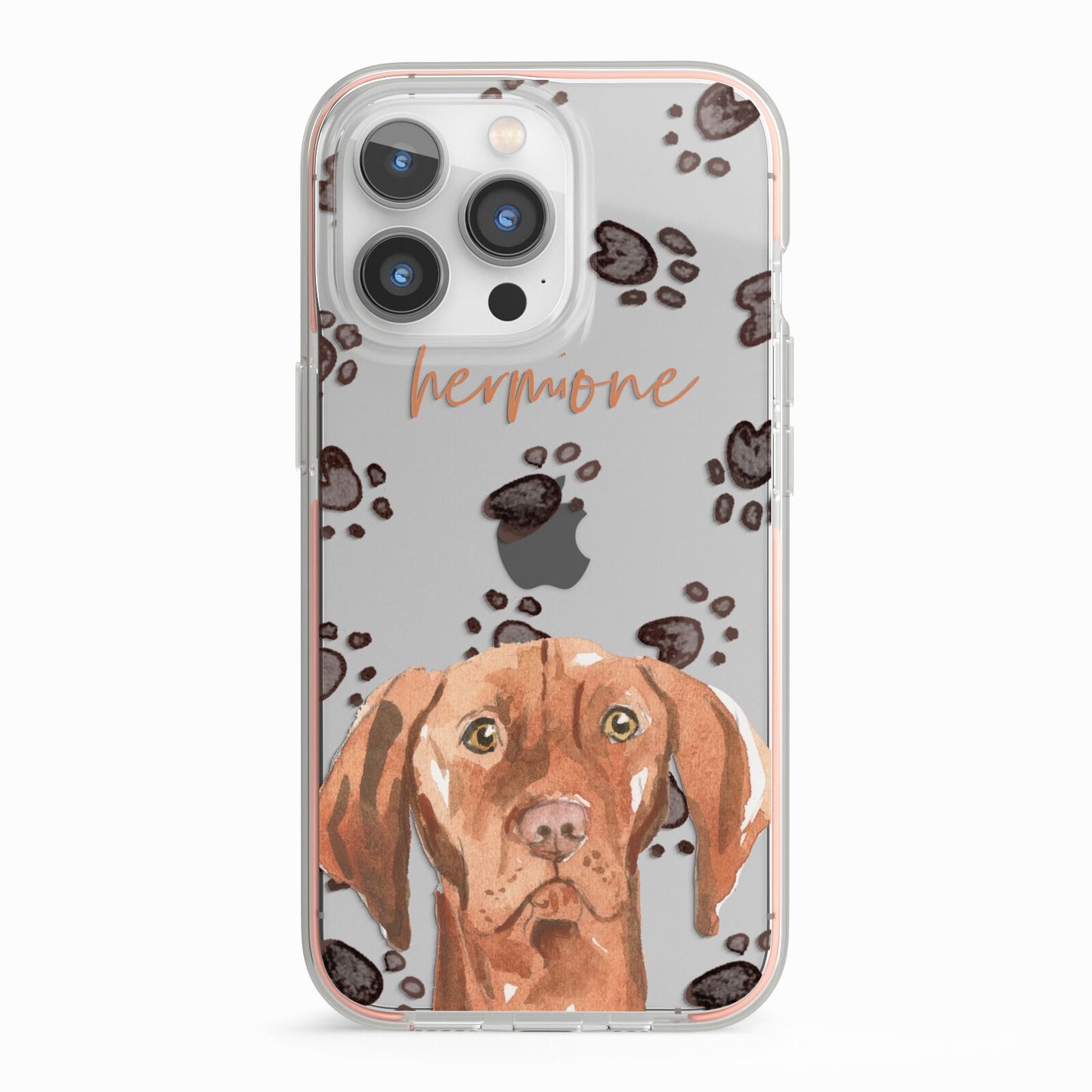 Personalised Hungarian Vizsla iPhone 13 Pro TPU Impact Case with Pink Edges