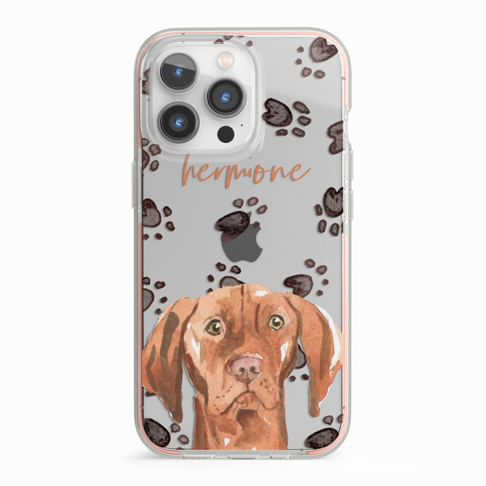 Personalised Hungarian Vizsla iPhone 13 Pro TPU Impact Case with Pink Edges