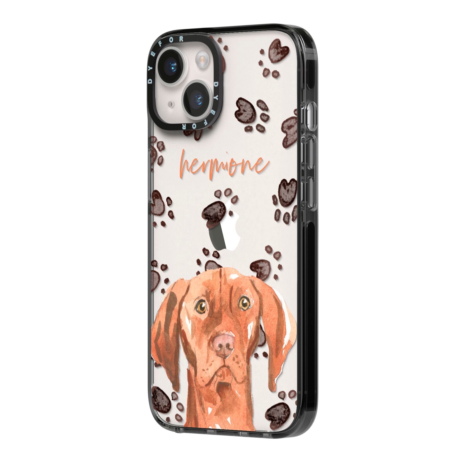 Personalised Hungarian Vizsla iPhone 14 Black Impact Case Side Angle on Silver phone
