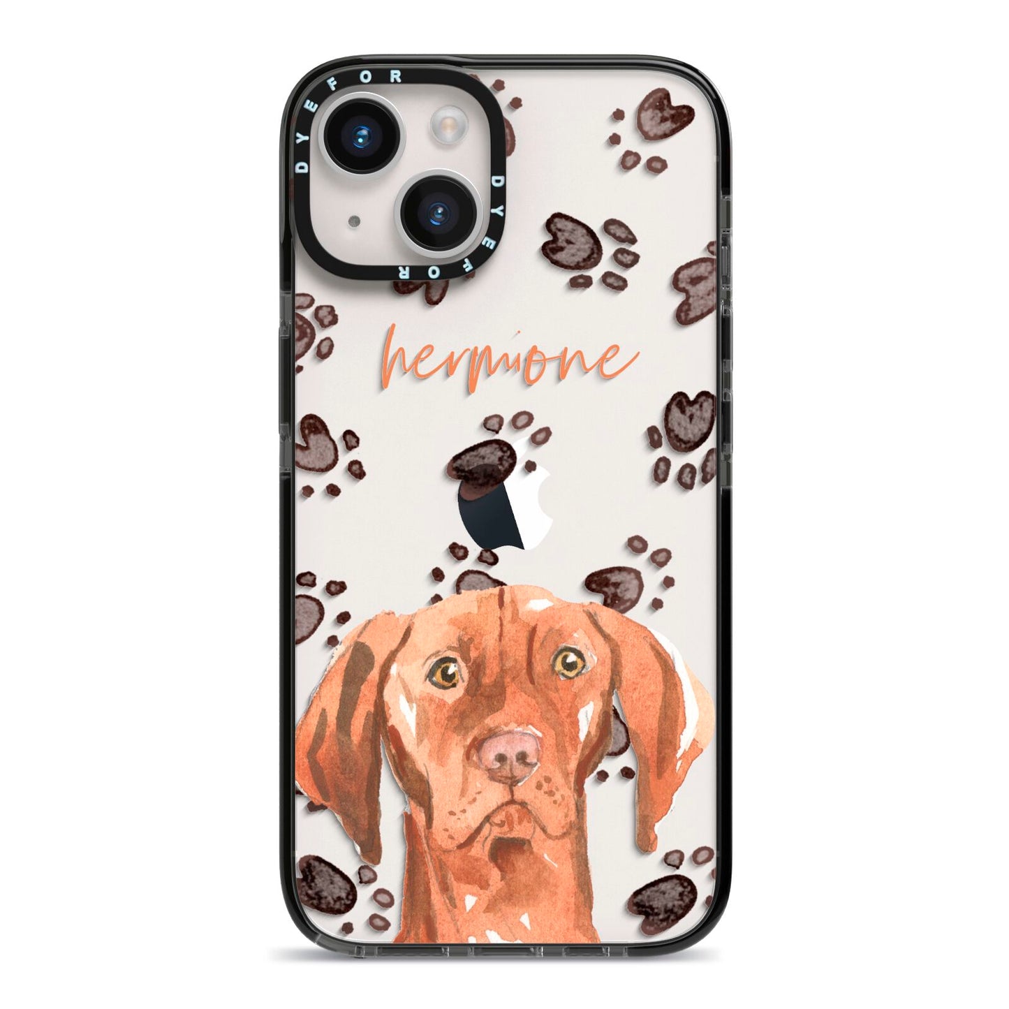 Personalised Hungarian Vizsla iPhone 14 Black Impact Case on Silver phone