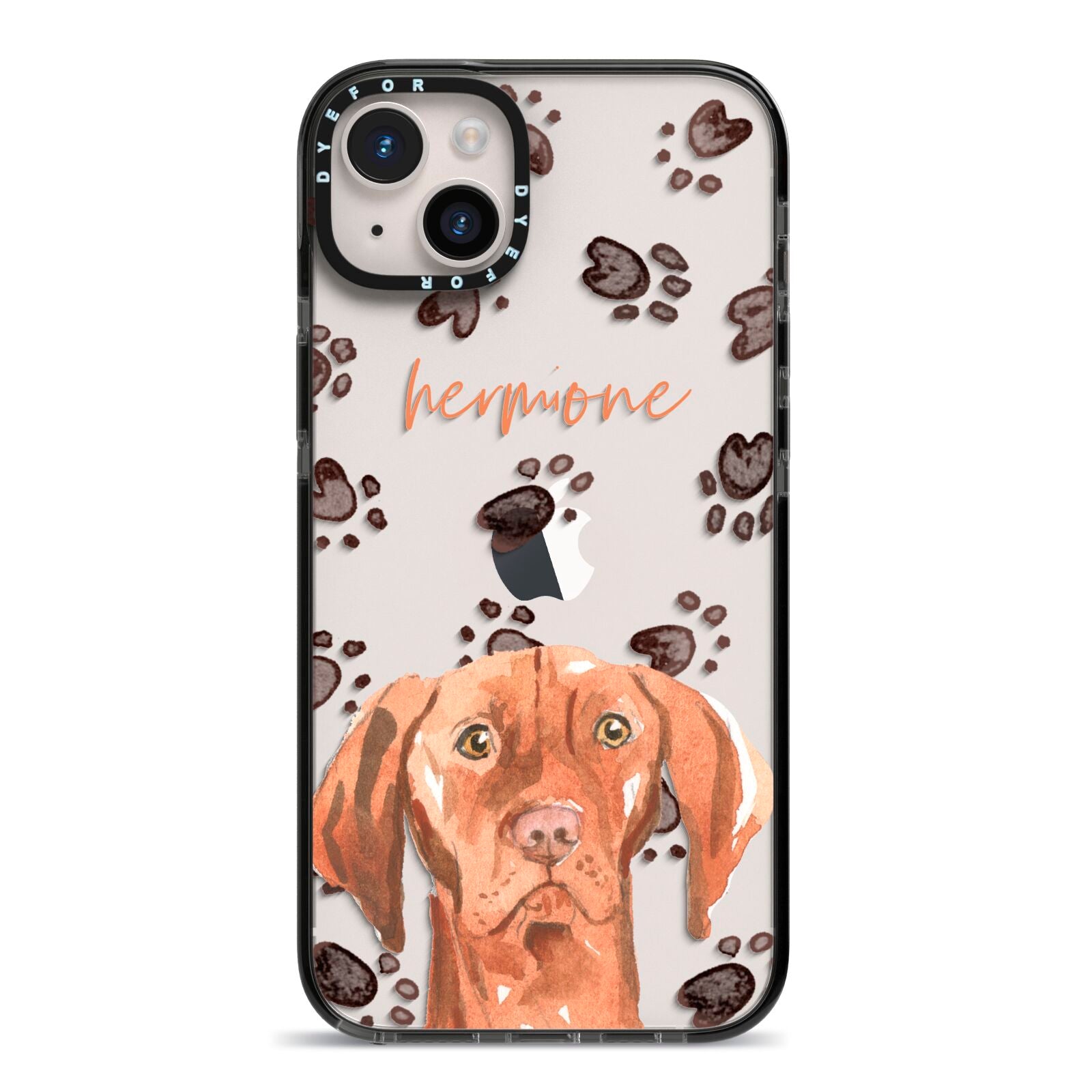 Personalised Hungarian Vizsla iPhone 14 Plus Black Impact Case on Silver phone