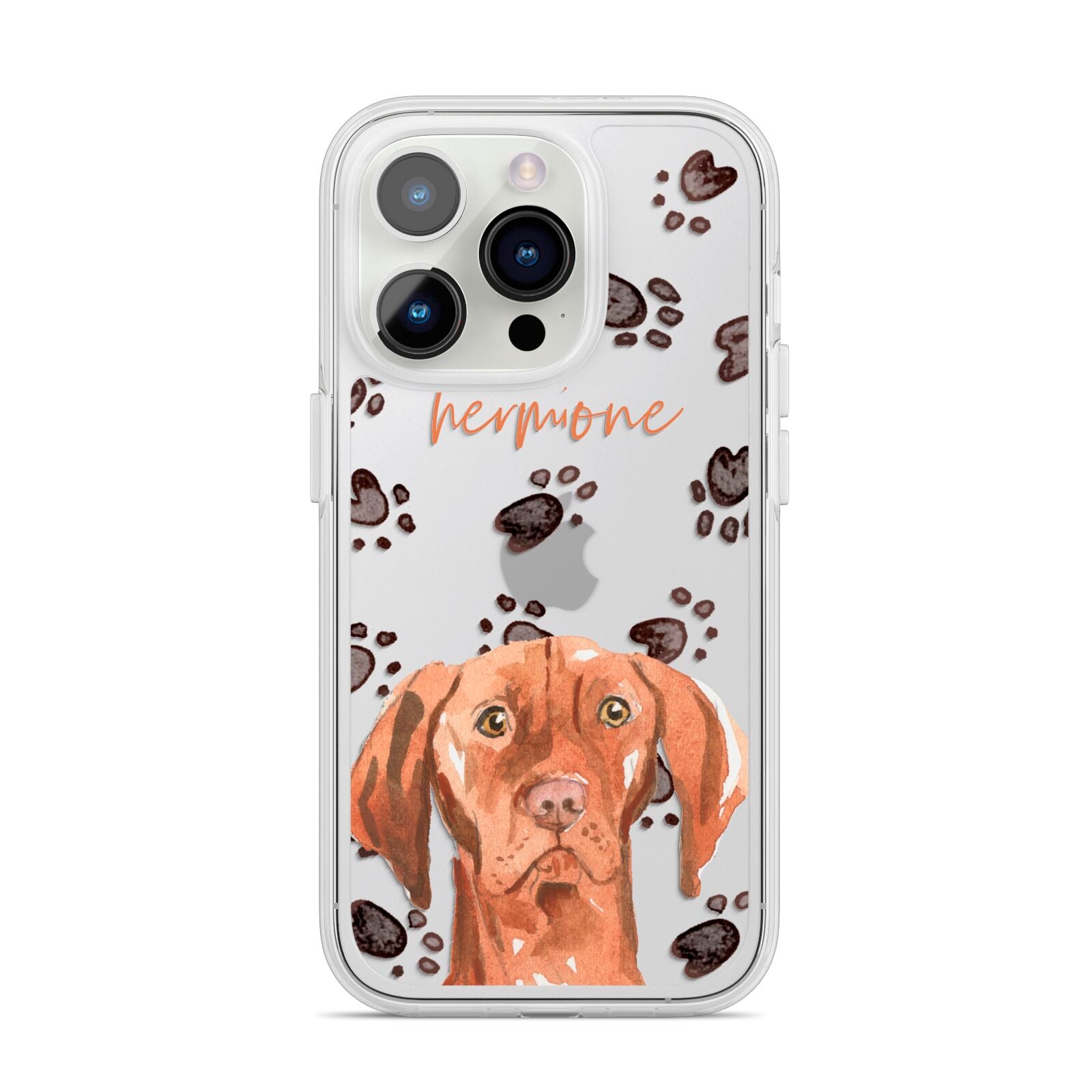 Personalised Hungarian Vizsla iPhone 14 Pro Clear Tough Case Silver