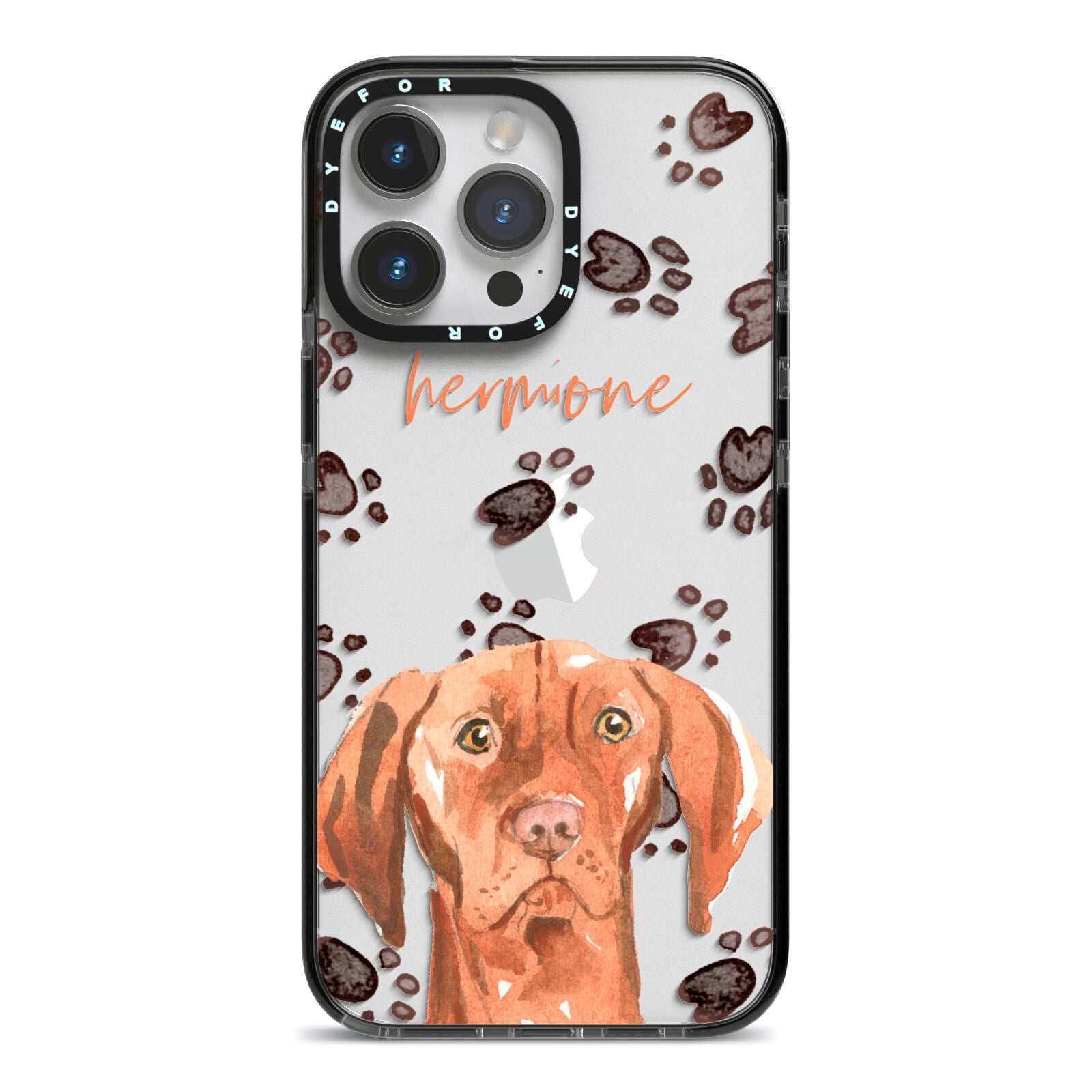 Personalised Hungarian Vizsla iPhone 14 Pro Max Black Impact Case on Silver phone