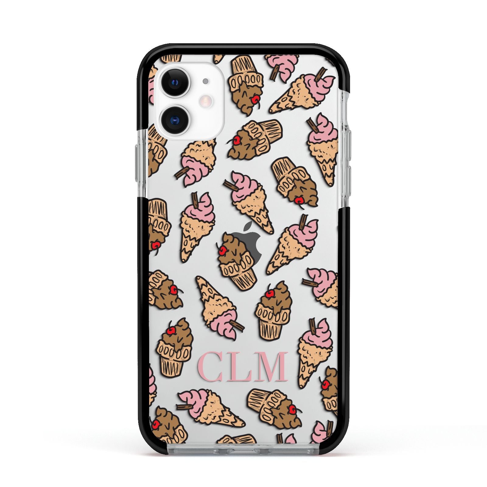 Personalised Ice Creams Initials Apple iPhone 11 in White with Black Impact Case