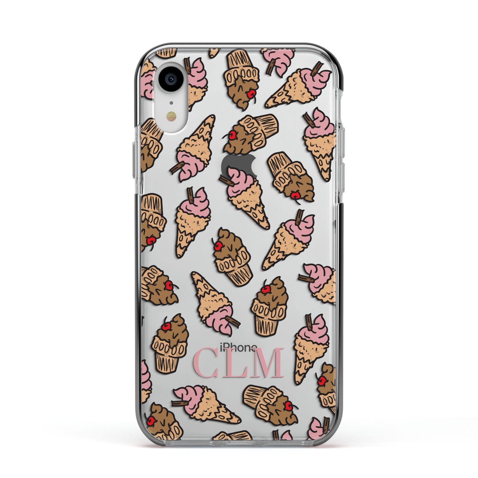 Personalised Ice Creams Initials Apple iPhone XR Impact Case Black Edge on Silver Phone