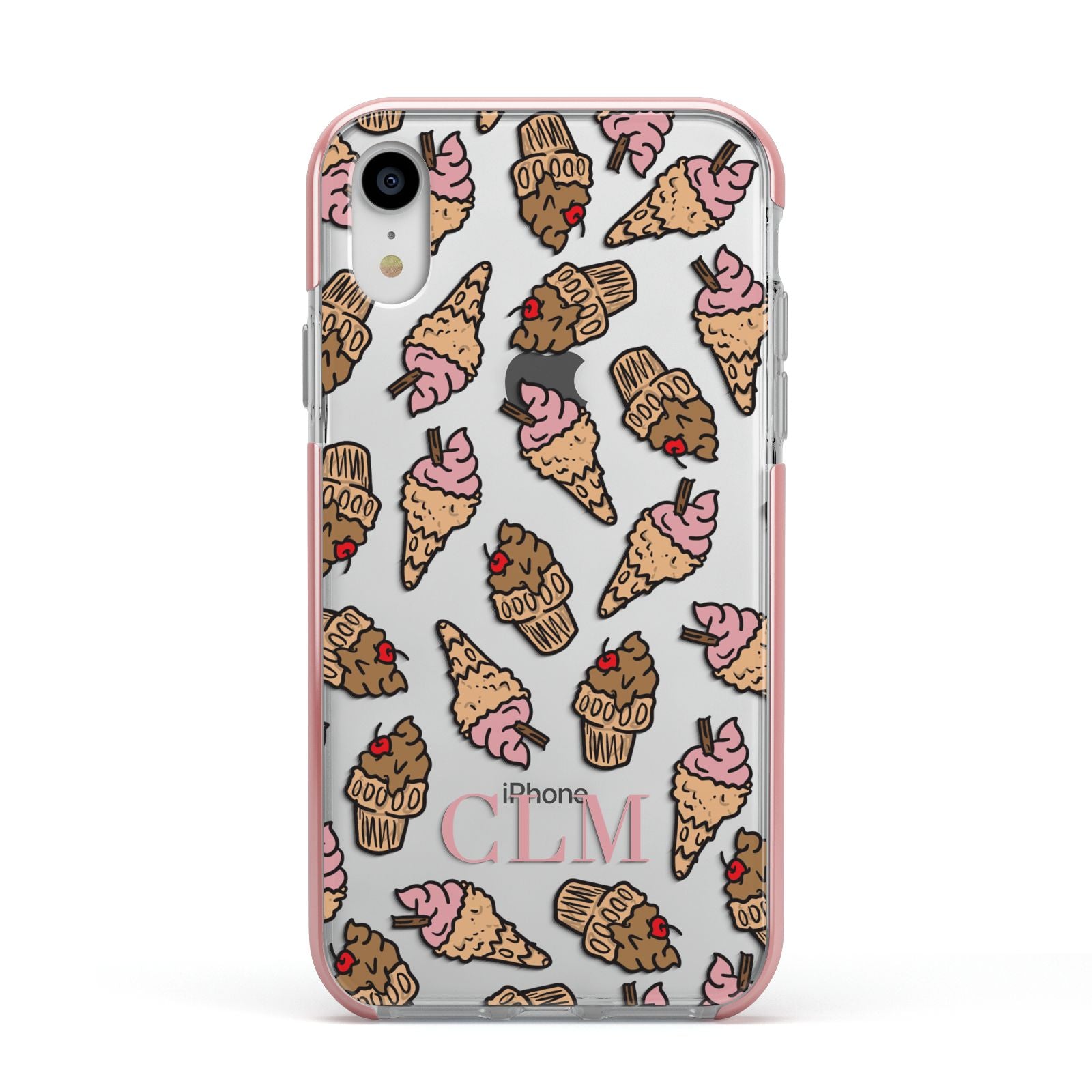 Personalised Ice Creams Initials Apple iPhone XR Impact Case Pink Edge on Silver Phone