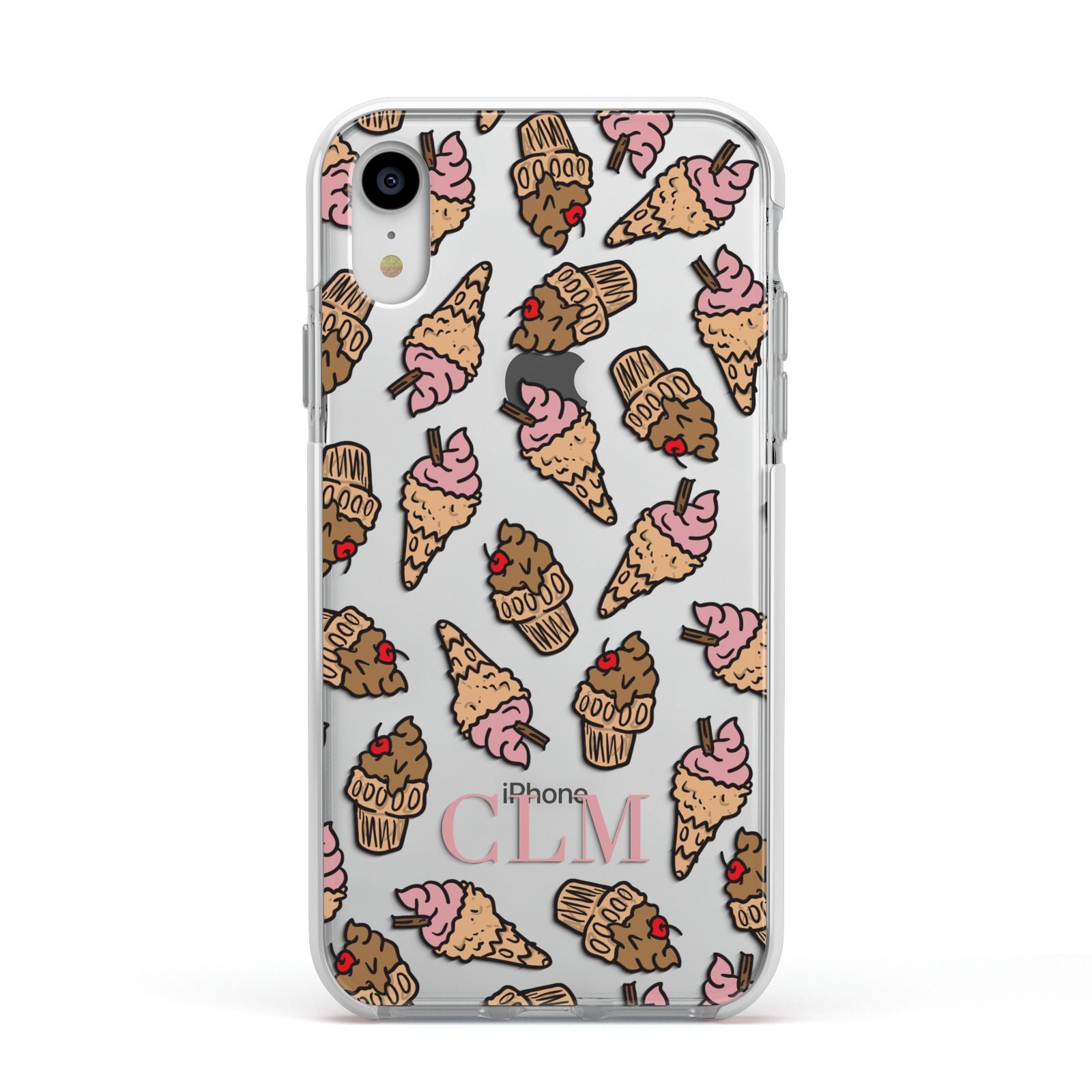 Personalised Ice Creams Initials Apple iPhone XR Impact Case White Edge on Silver Phone
