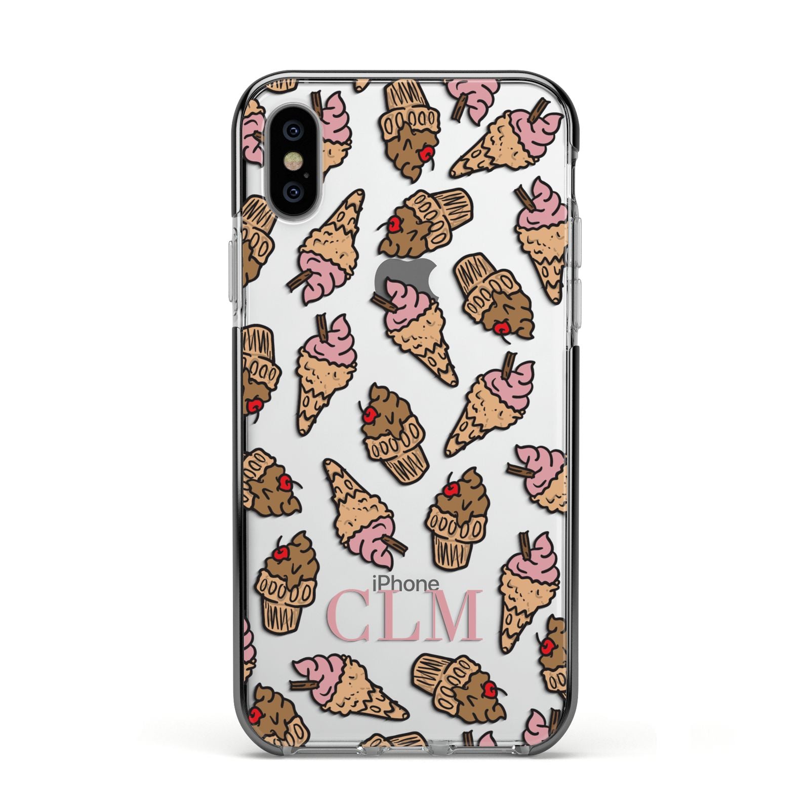 Personalised Ice Creams Initials Apple iPhone Xs Impact Case Black Edge on Silver Phone