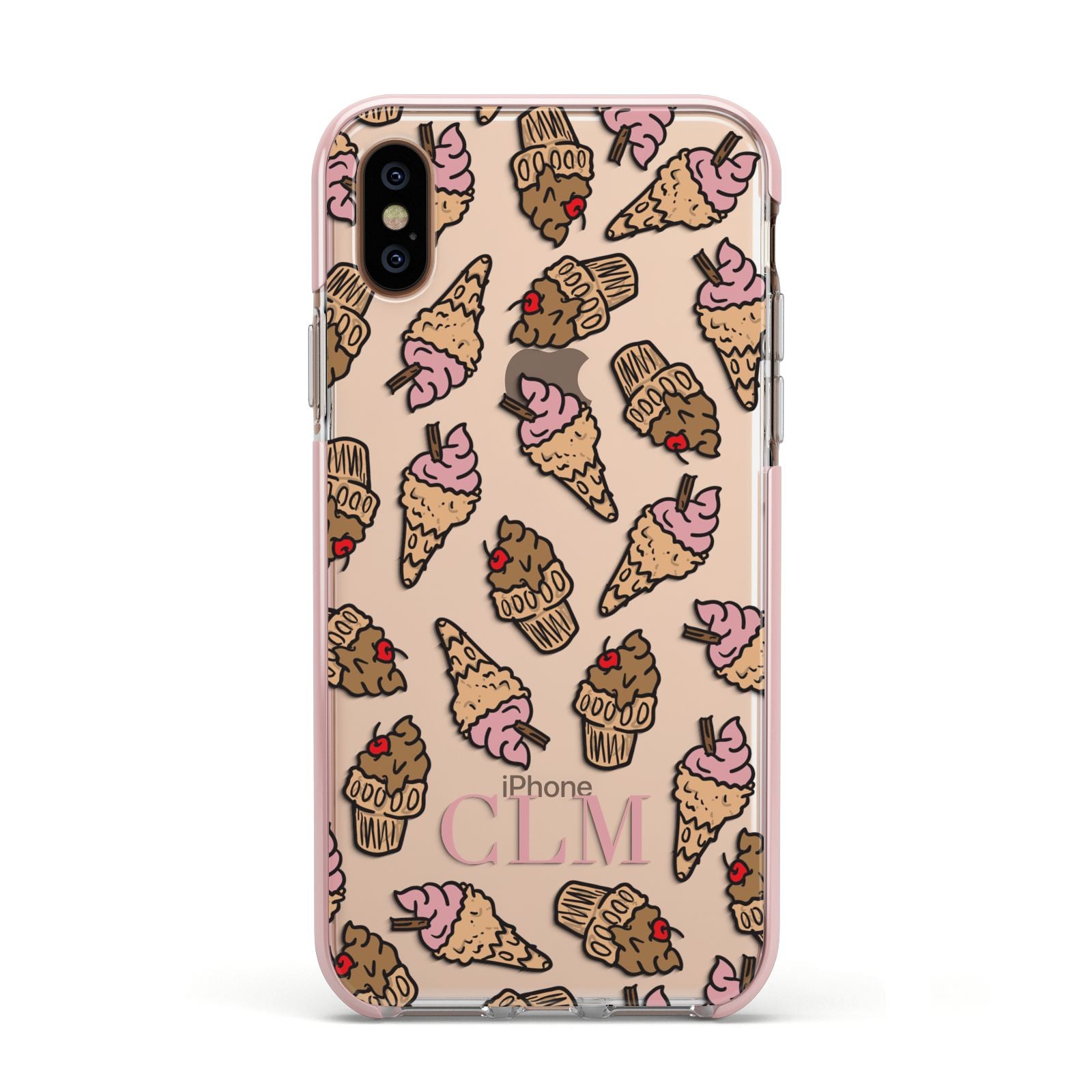 Personalised Ice Creams Initials Apple iPhone Xs Impact Case Pink Edge on Gold Phone
