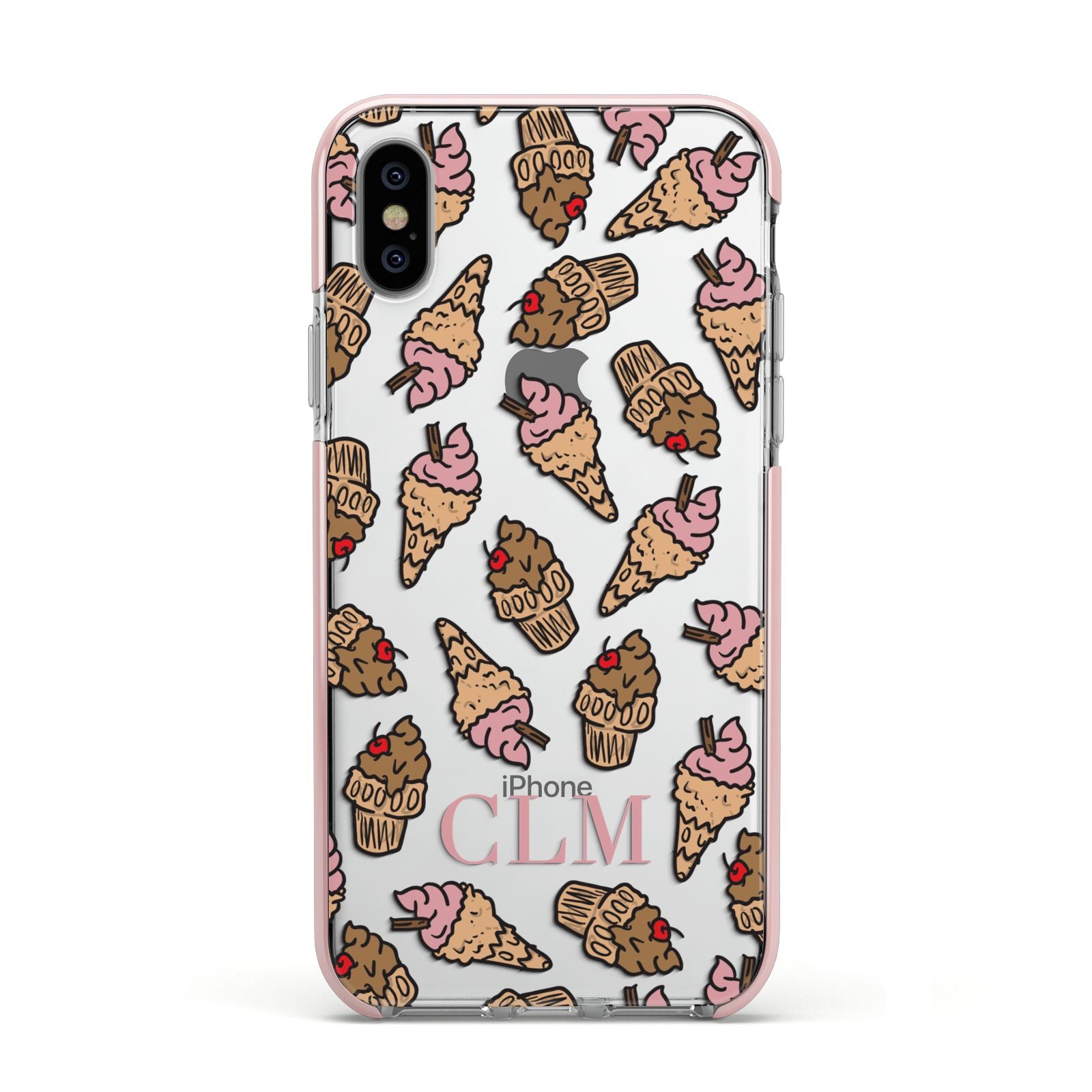 Personalised Ice Creams Initials Apple iPhone Xs Impact Case Pink Edge on Silver Phone