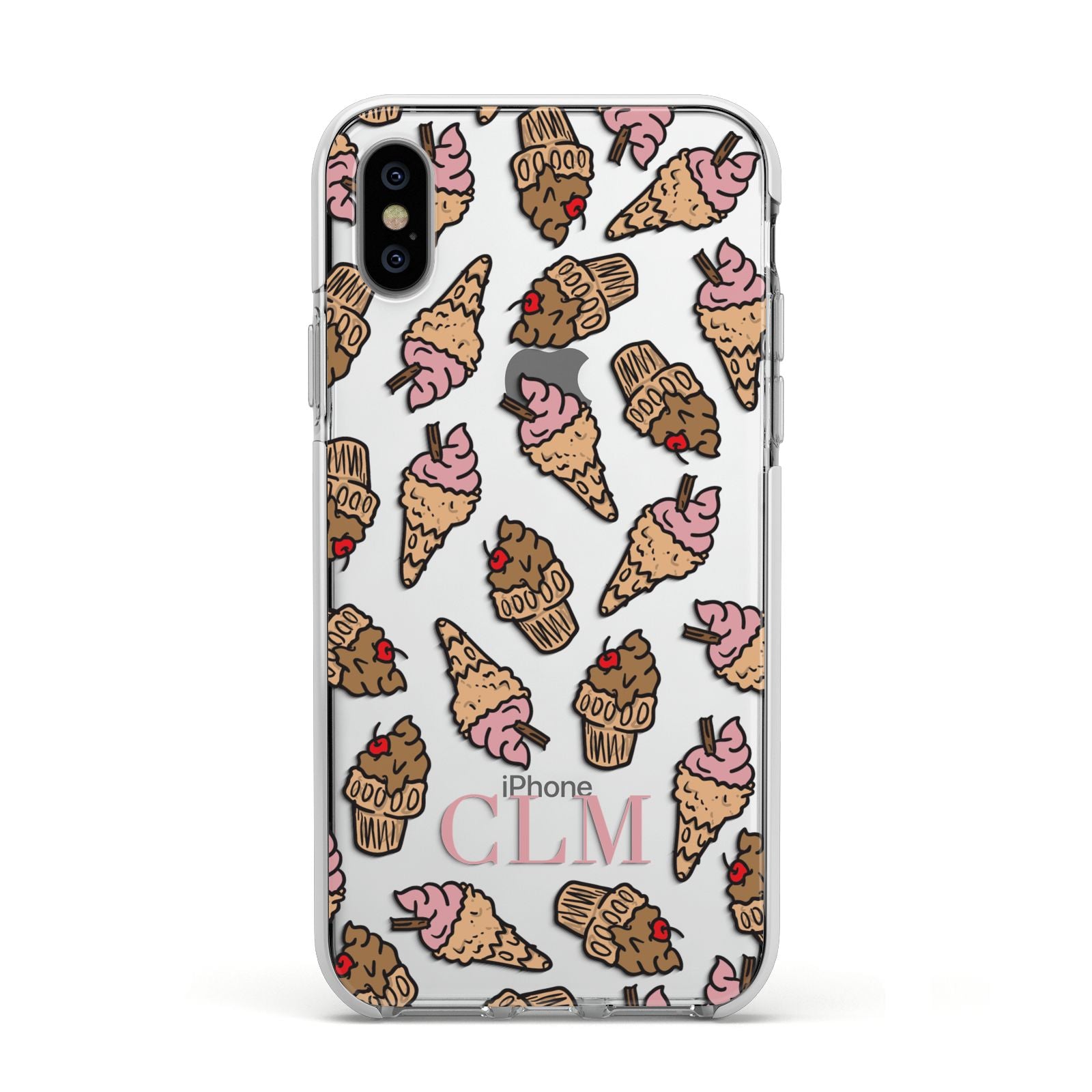 Personalised Ice Creams Initials Apple iPhone Xs Impact Case White Edge on Silver Phone