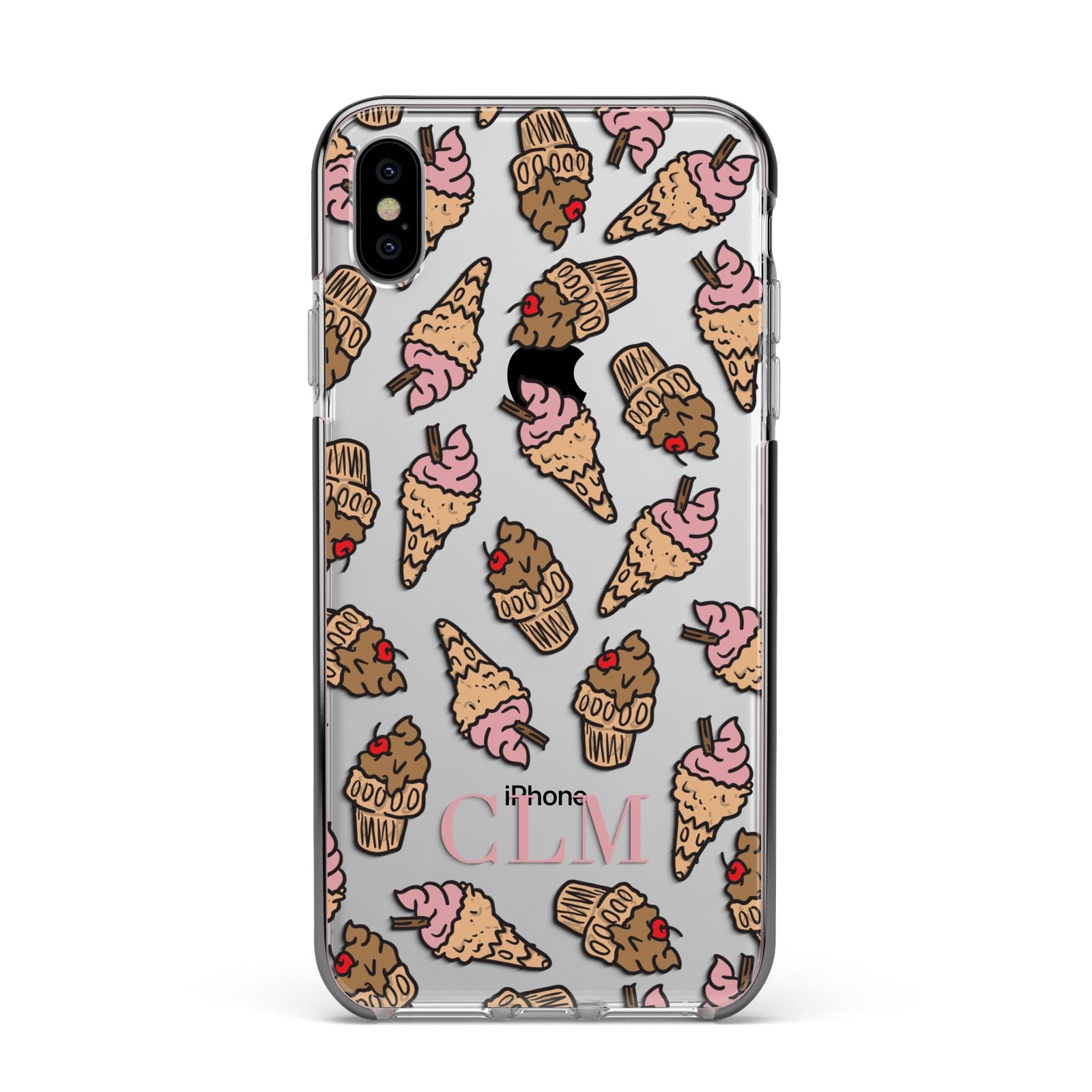 Personalised Ice Creams Initials Apple iPhone Xs Max Impact Case Black Edge on Silver Phone