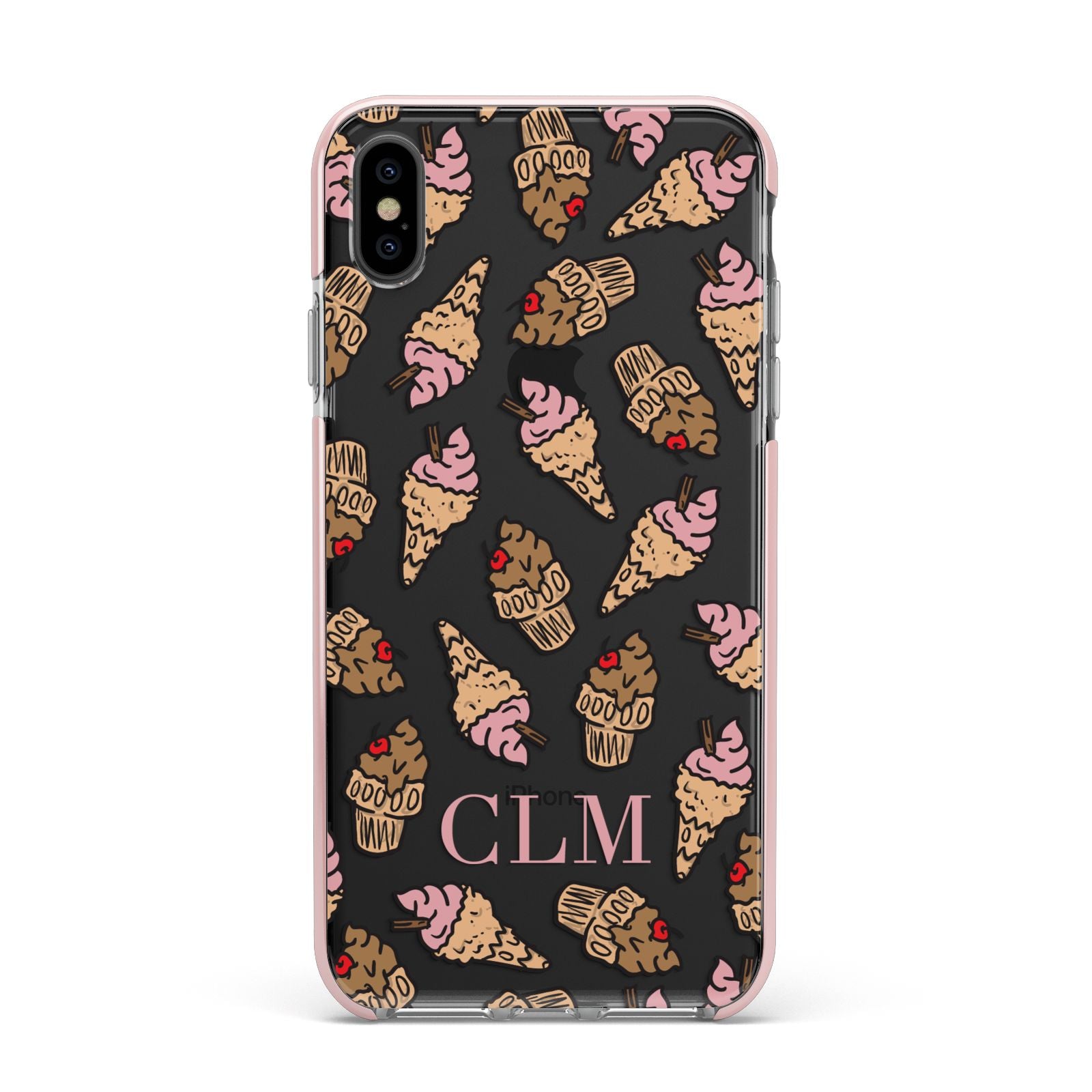 Personalised Ice Creams Initials Apple iPhone Xs Max Impact Case Pink Edge on Black Phone