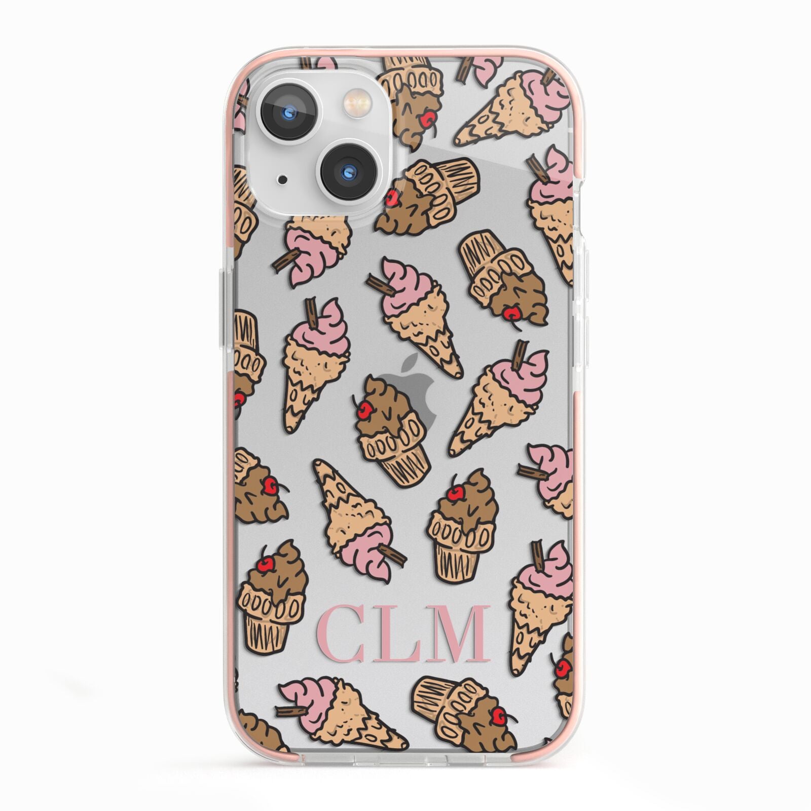 Personalised Ice Creams Initials iPhone 13 TPU Impact Case with Pink Edges