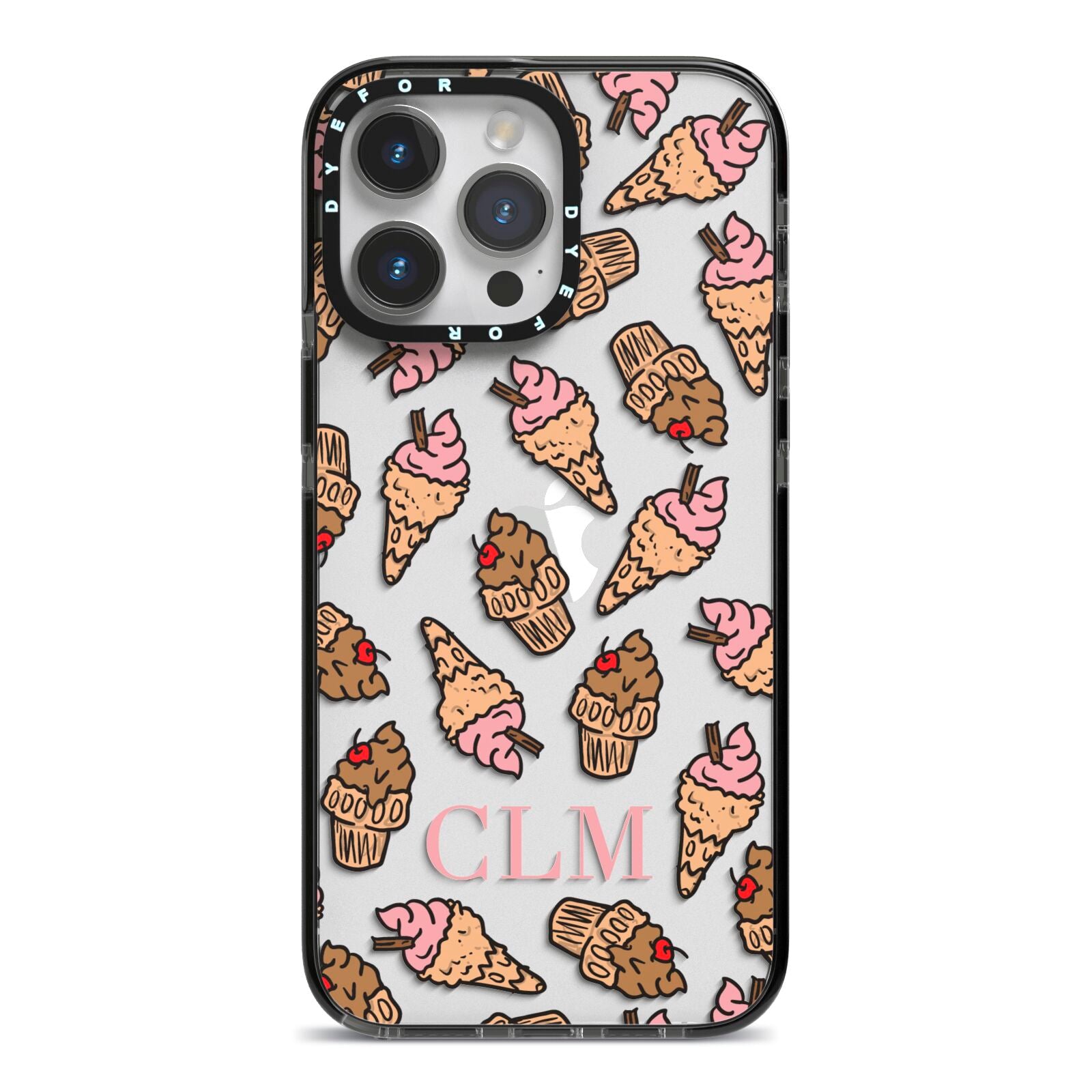 Personalised Ice Creams Initials iPhone 14 Pro Max Black Impact Case on Silver phone