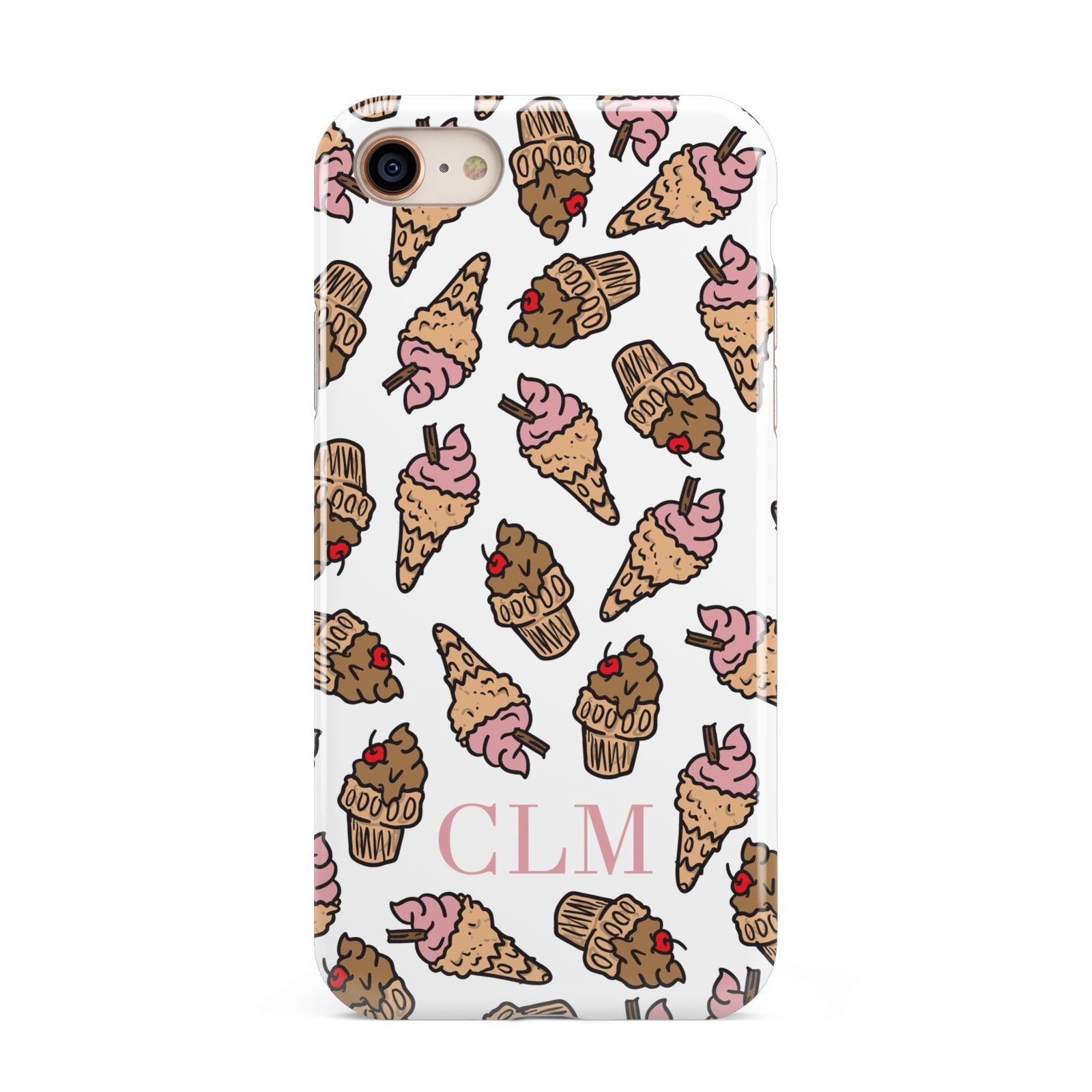 Personalised Ice Creams Initials iPhone 8 3D Tough Case on Gold Phone