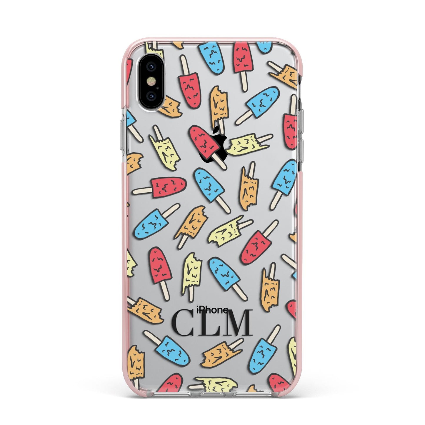 Personalised Ice Lolly Initials Apple iPhone Xs Max Impact Case Pink Edge on Silver Phone