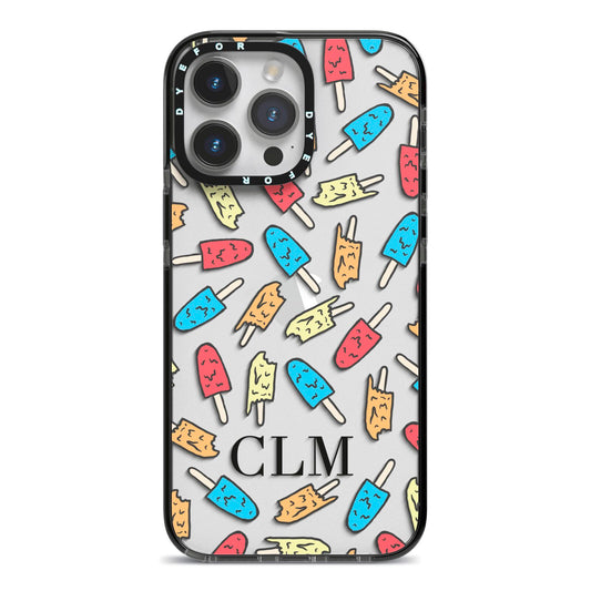 Personalised Ice Lolly Initials iPhone 14 Pro Max Black Impact Case on Silver phone
