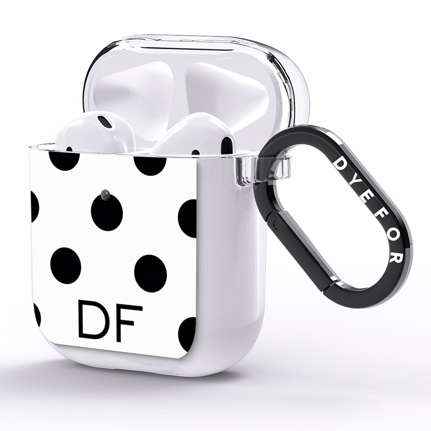 Personalised Initial Black Dots AirPods Clear Case Side Image