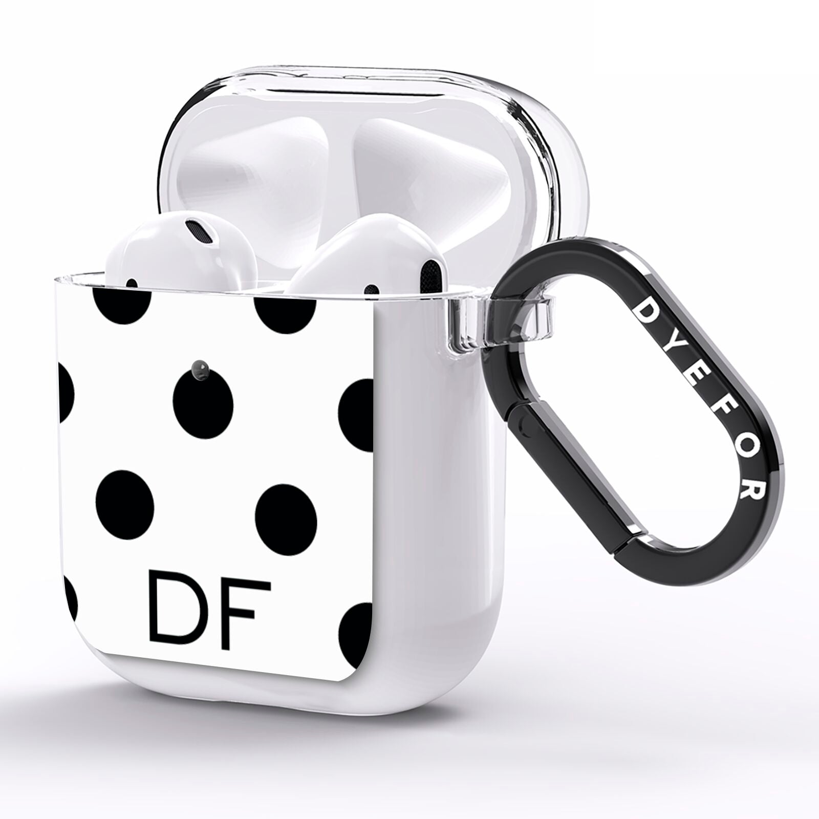 Personalised Initial Black Dots AirPods Clear Case Side Image