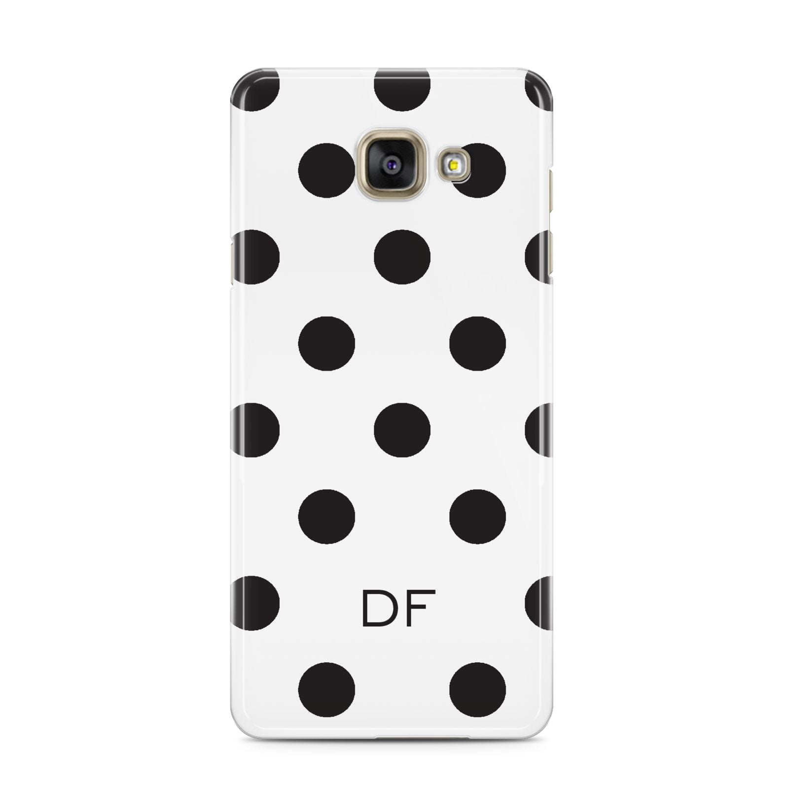 Personalised Initial Black Dots Samsung Galaxy A3 2016 Case on gold phone