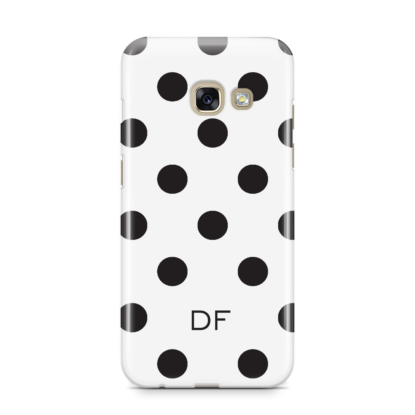 Personalised Initial Black Dots Samsung Galaxy A3 2017 Case on gold phone