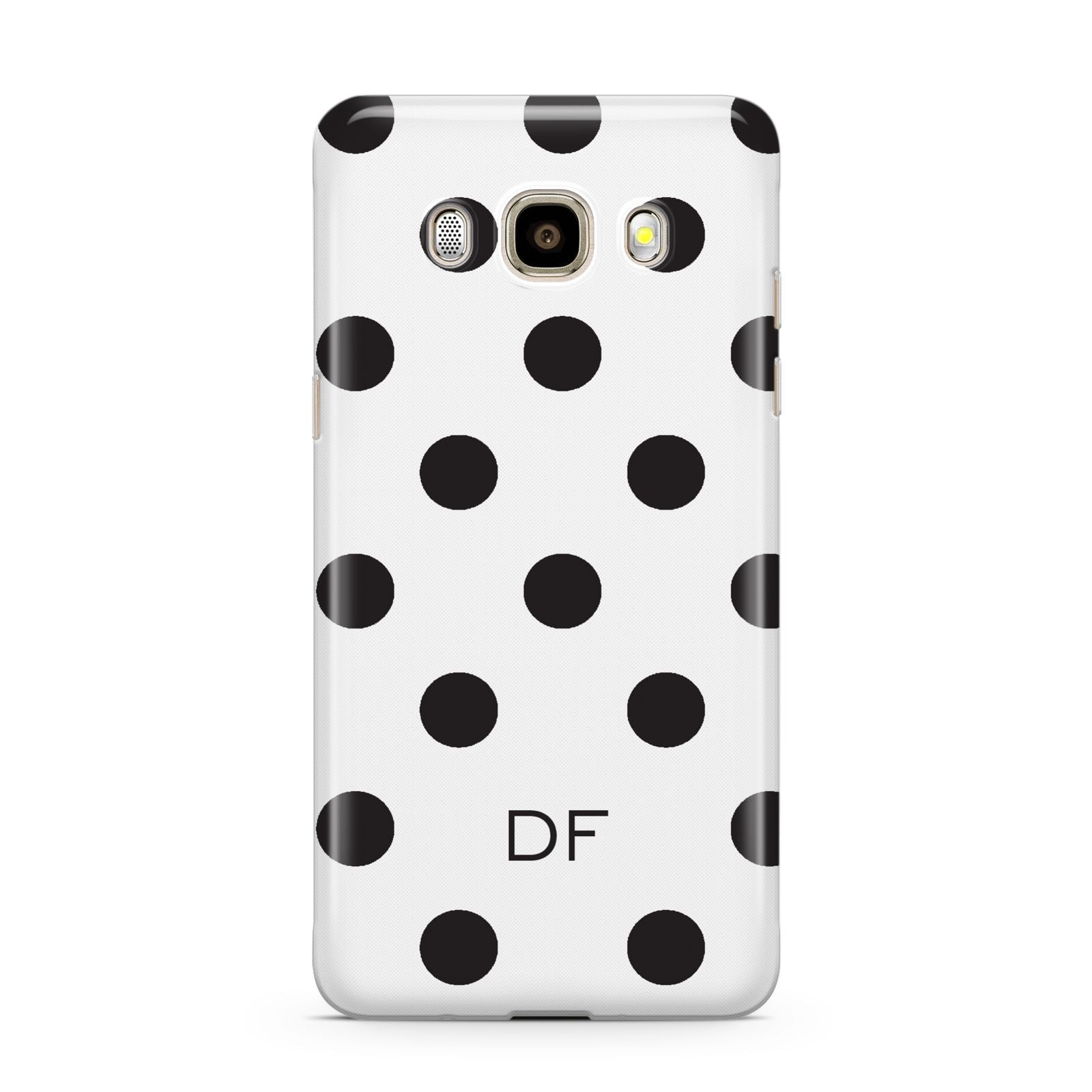 Personalised Initial Black Dots Samsung Galaxy J7 2016 Case on gold phone