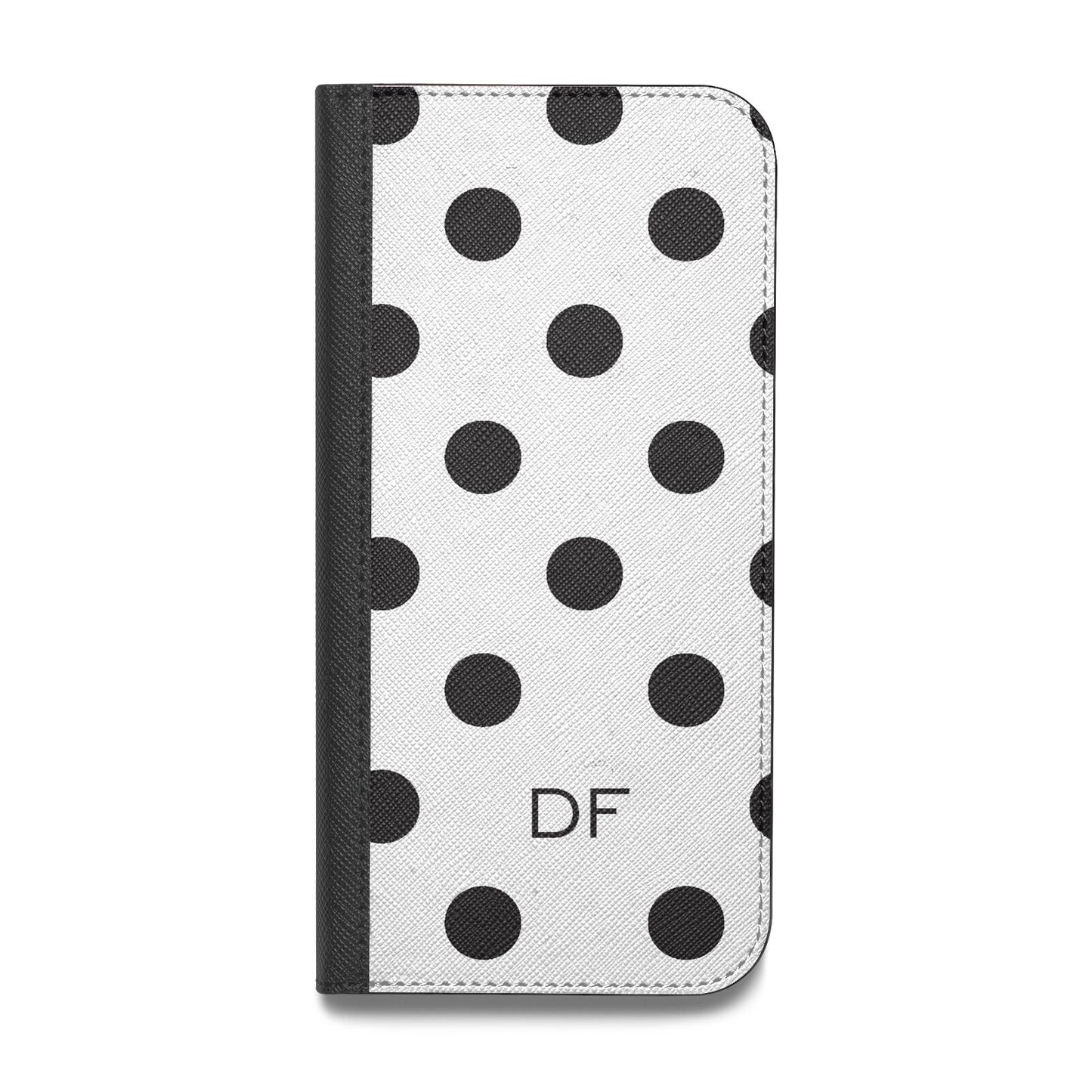 Personalised Initial Black Dots Vegan Leather Flip iPhone Case