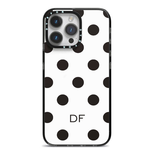 Personalised Initial Black Dots iPhone 14 Pro Max Black Impact Case on Silver phone