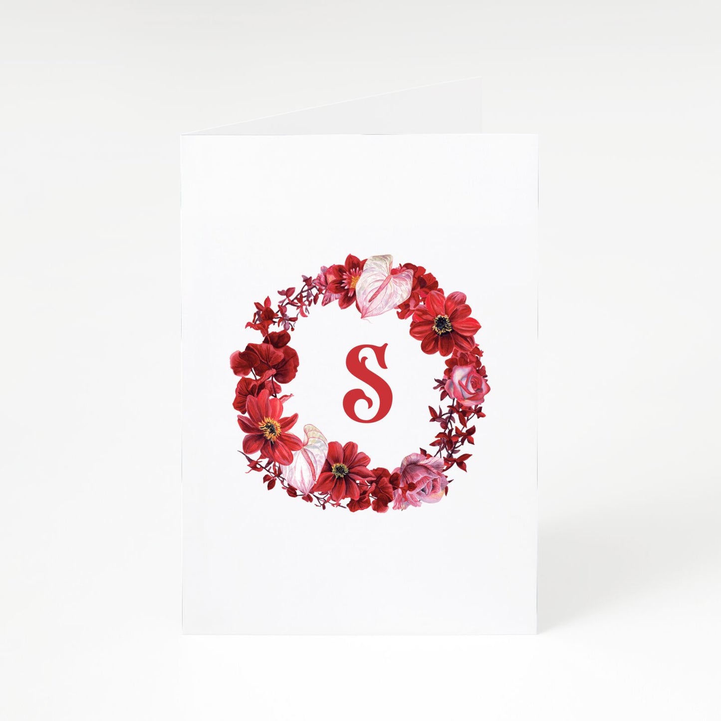 Personalised Initial Floral Wreath A5 Greetings Card
