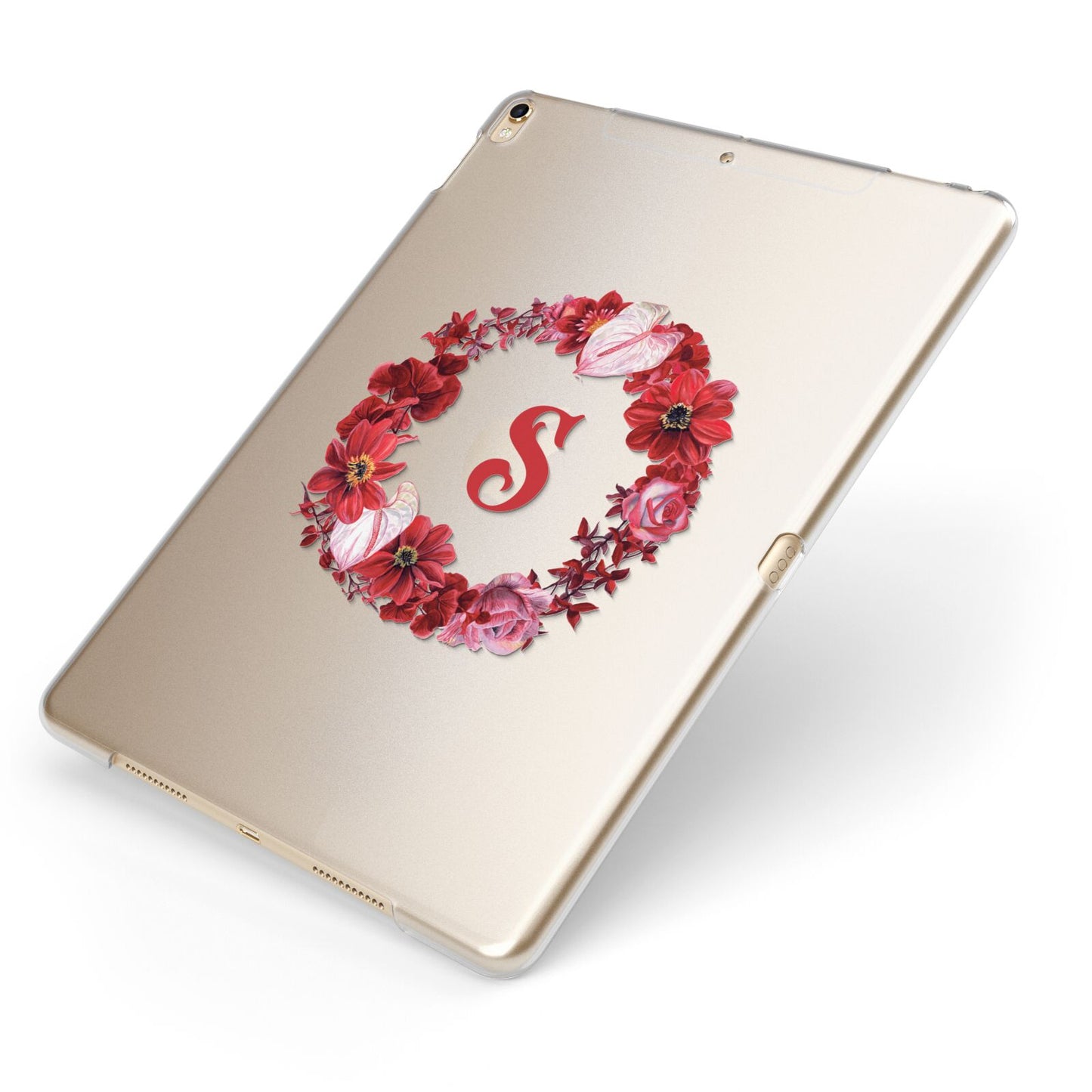 Personalised Initial Floral Wreath Apple iPad Case on Gold iPad Side View
