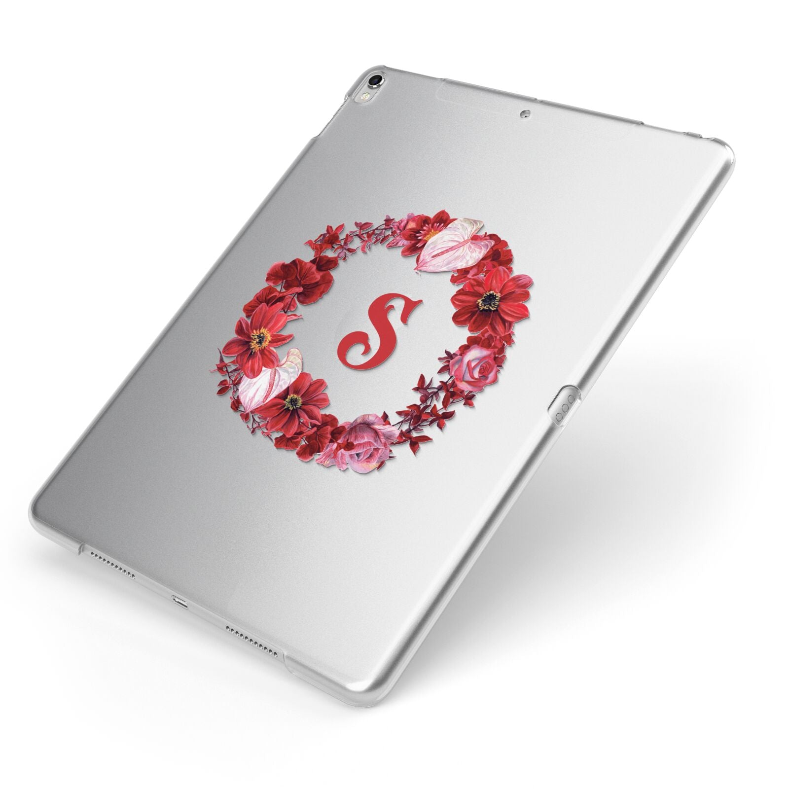 Personalised Initial Floral Wreath Apple iPad Case on Silver iPad Side View