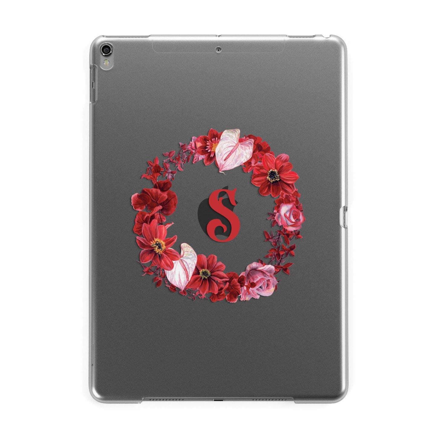Personalised Initial Floral Wreath Apple iPad Grey Case
