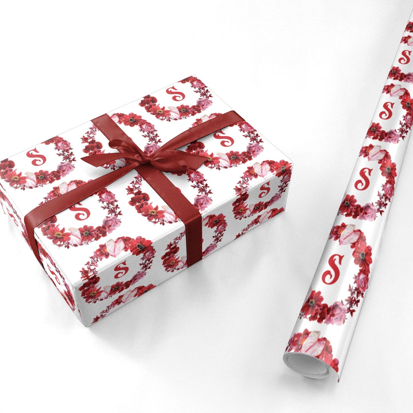 Personalised Initial Floral Wreath Personalised Wrapping Paper