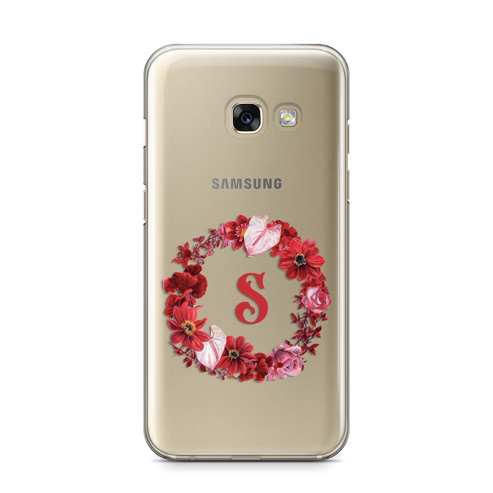 Personalised Initial Floral Wreath Samsung Galaxy A3 2017 Case on gold phone