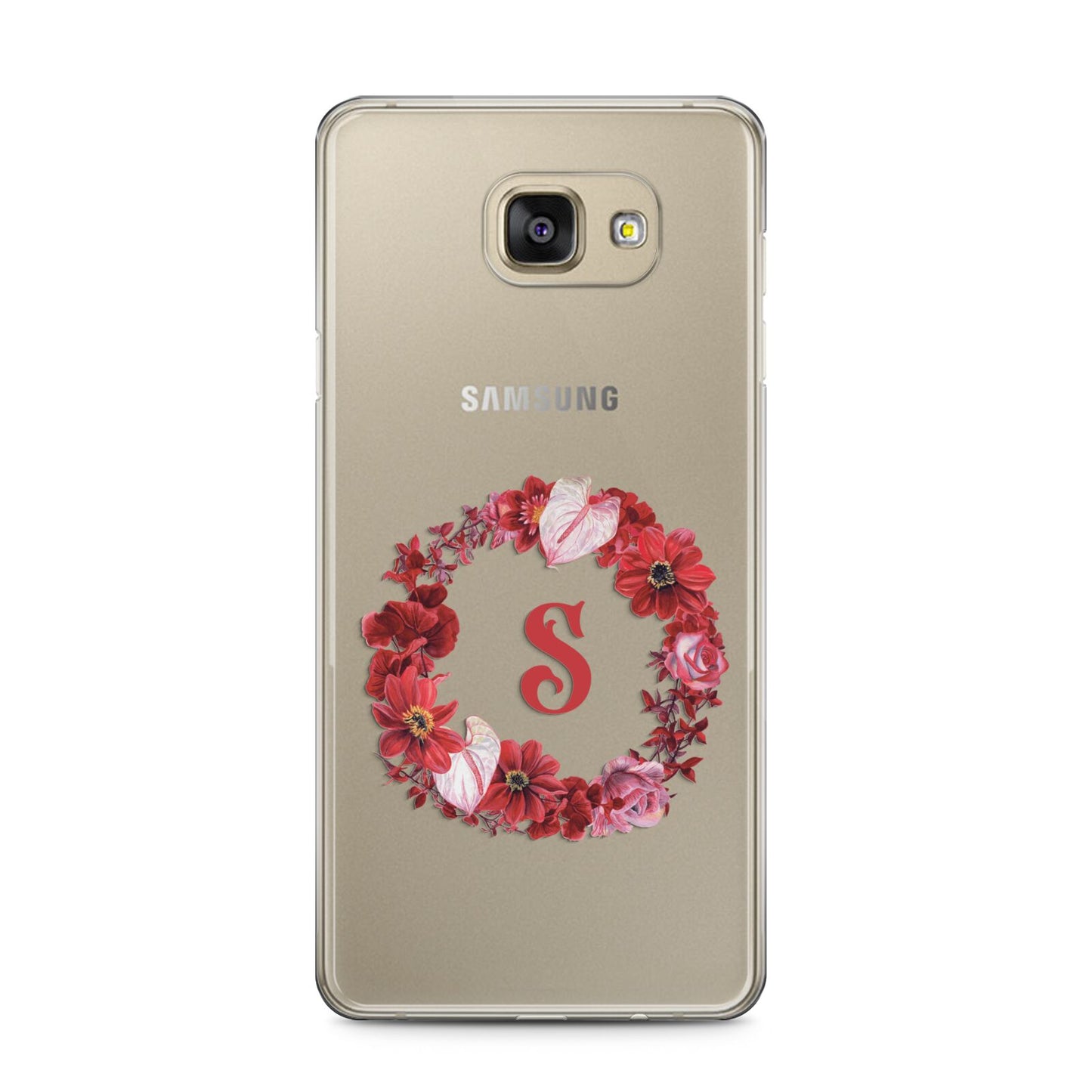 Personalised Initial Floral Wreath Samsung Galaxy A5 2016 Case on gold phone