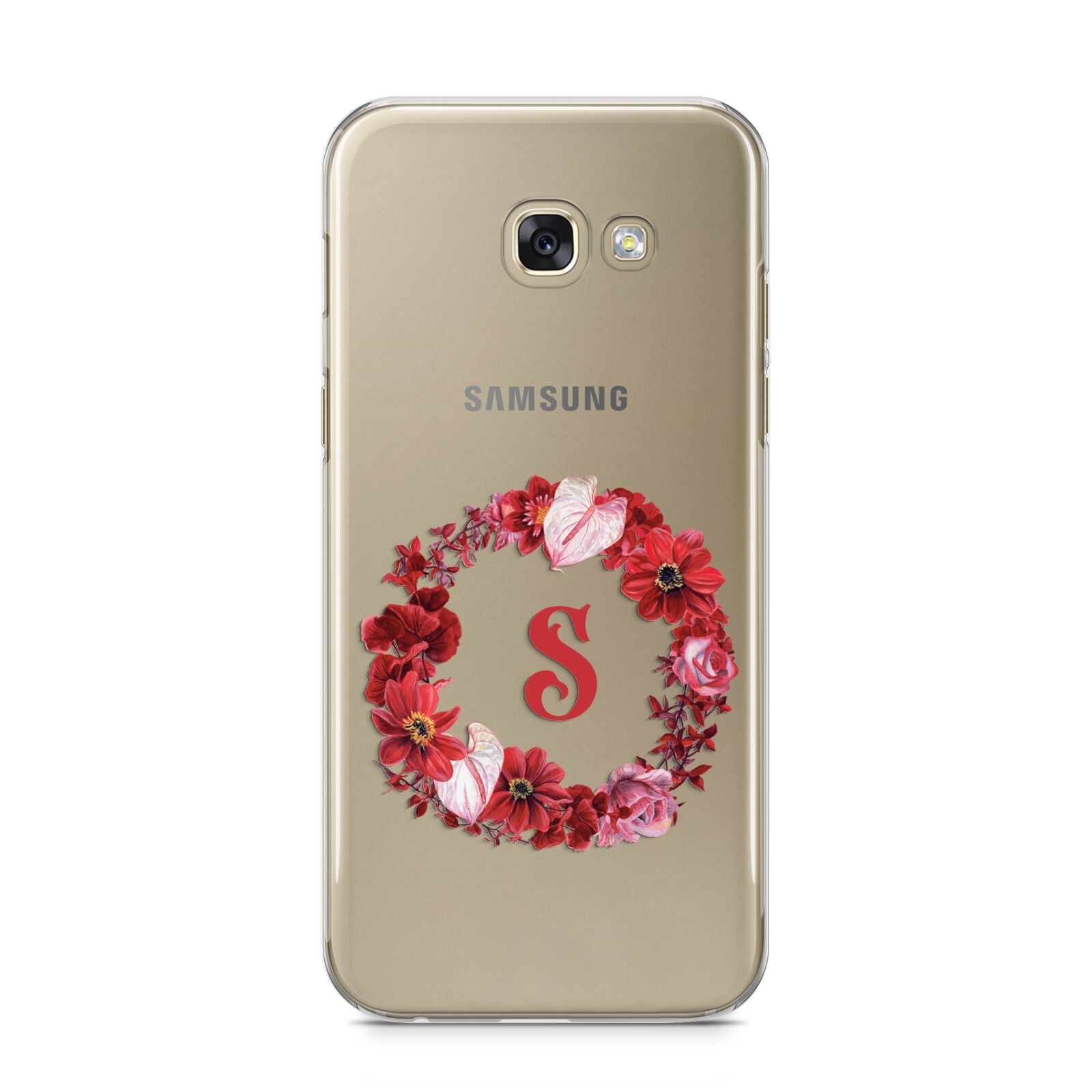 Personalised Initial Floral Wreath Samsung Galaxy A5 2017 Case on gold phone