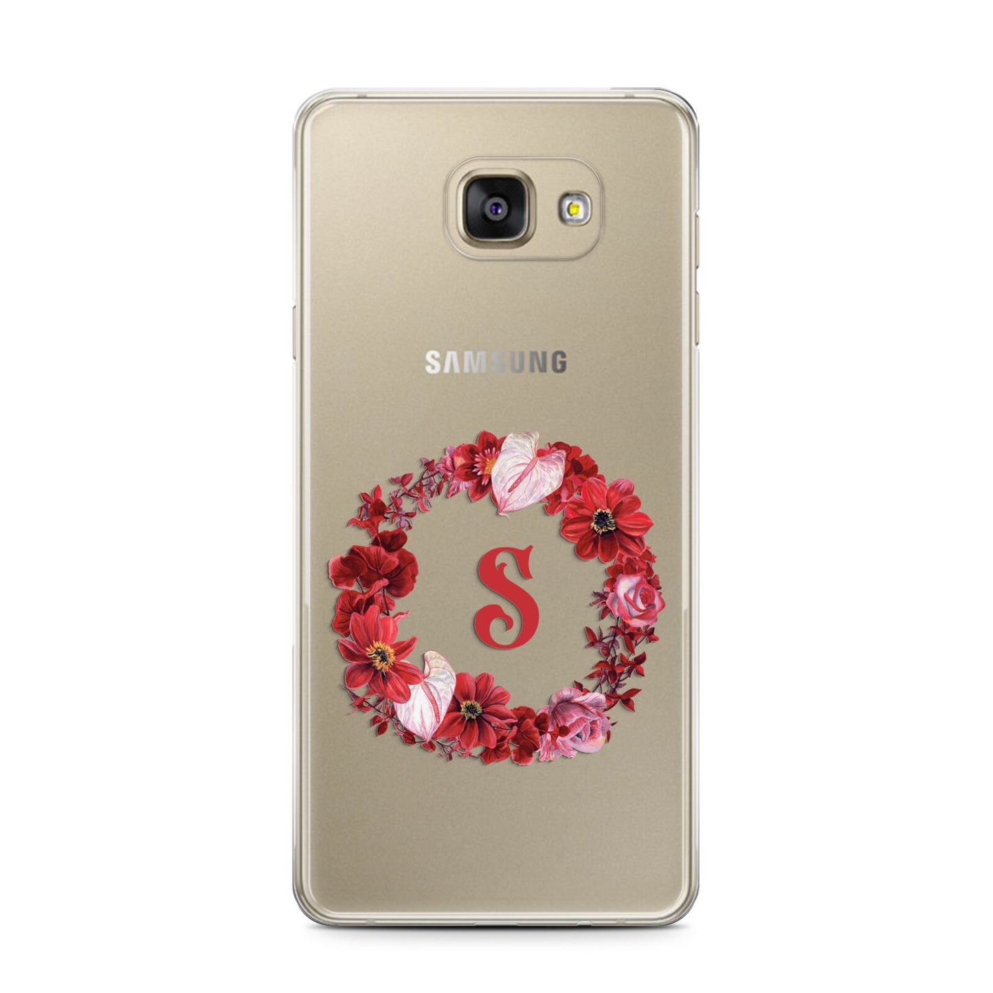 Personalised Initial Floral Wreath Samsung Galaxy A7 2016 Case on gold phone