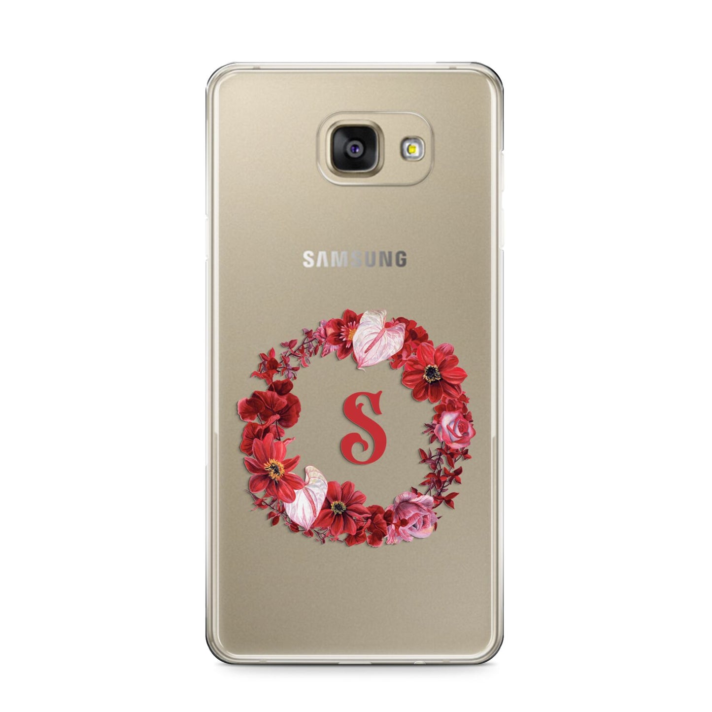 Personalised Initial Floral Wreath Samsung Galaxy A9 2016 Case on gold phone