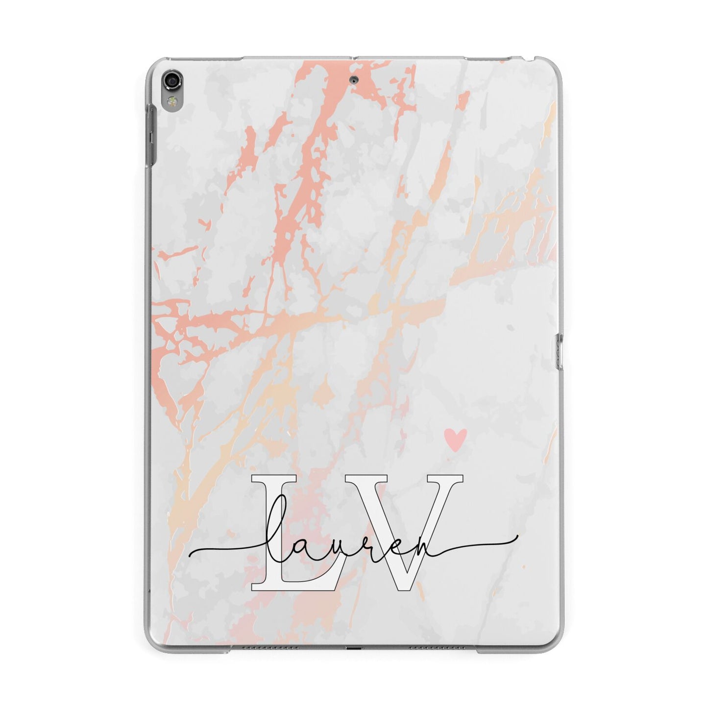 Personalised Initial Pink Marble Apple iPad Grey Case
