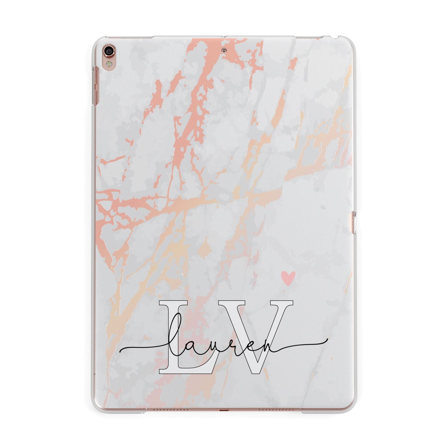Personalised Initial Pink Marble Apple iPad Rose Gold Case