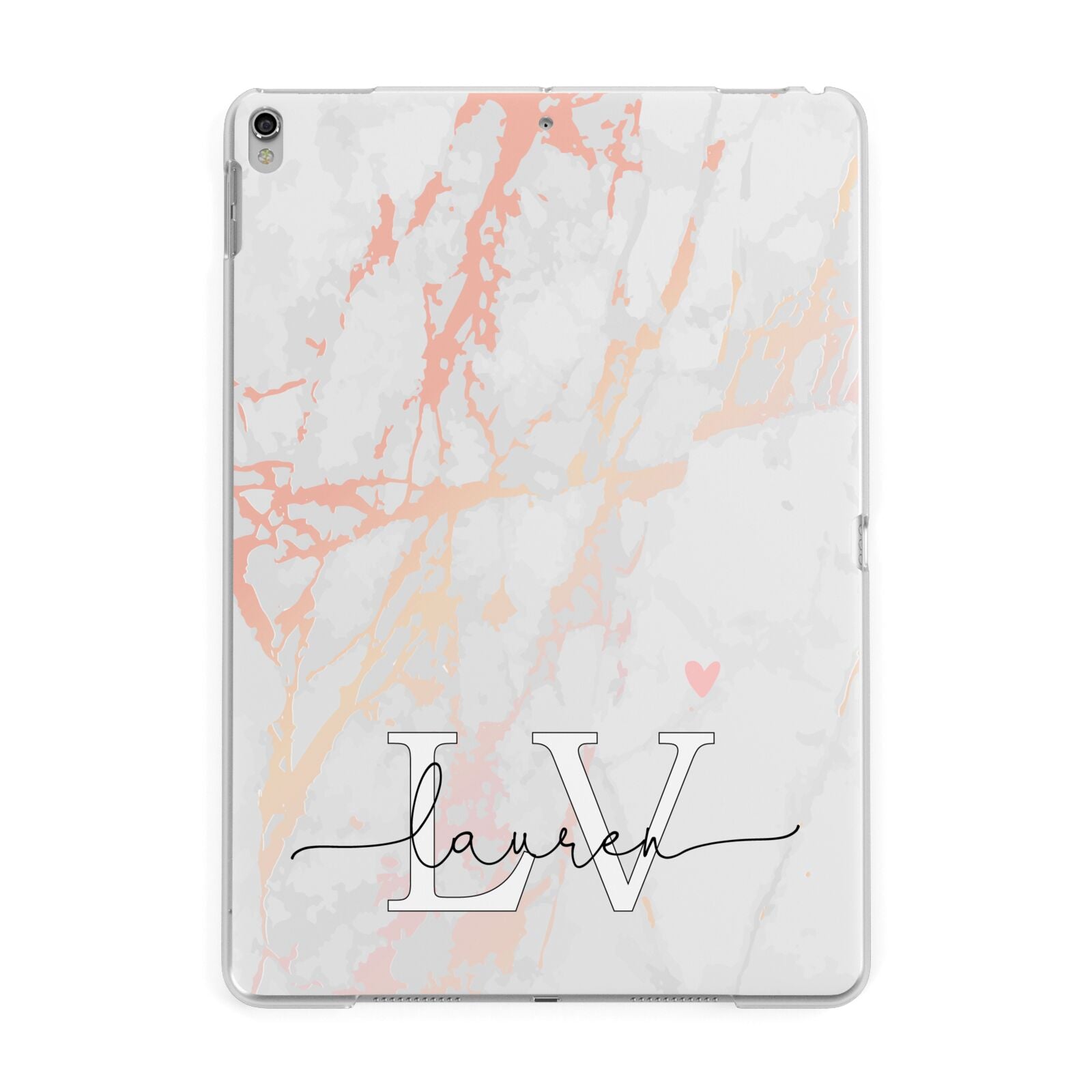 Personalised Initial Pink Marble Apple iPad Silver Case