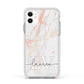 Personalised Initial Pink Marble Apple iPhone 11 in White with White Impact Case