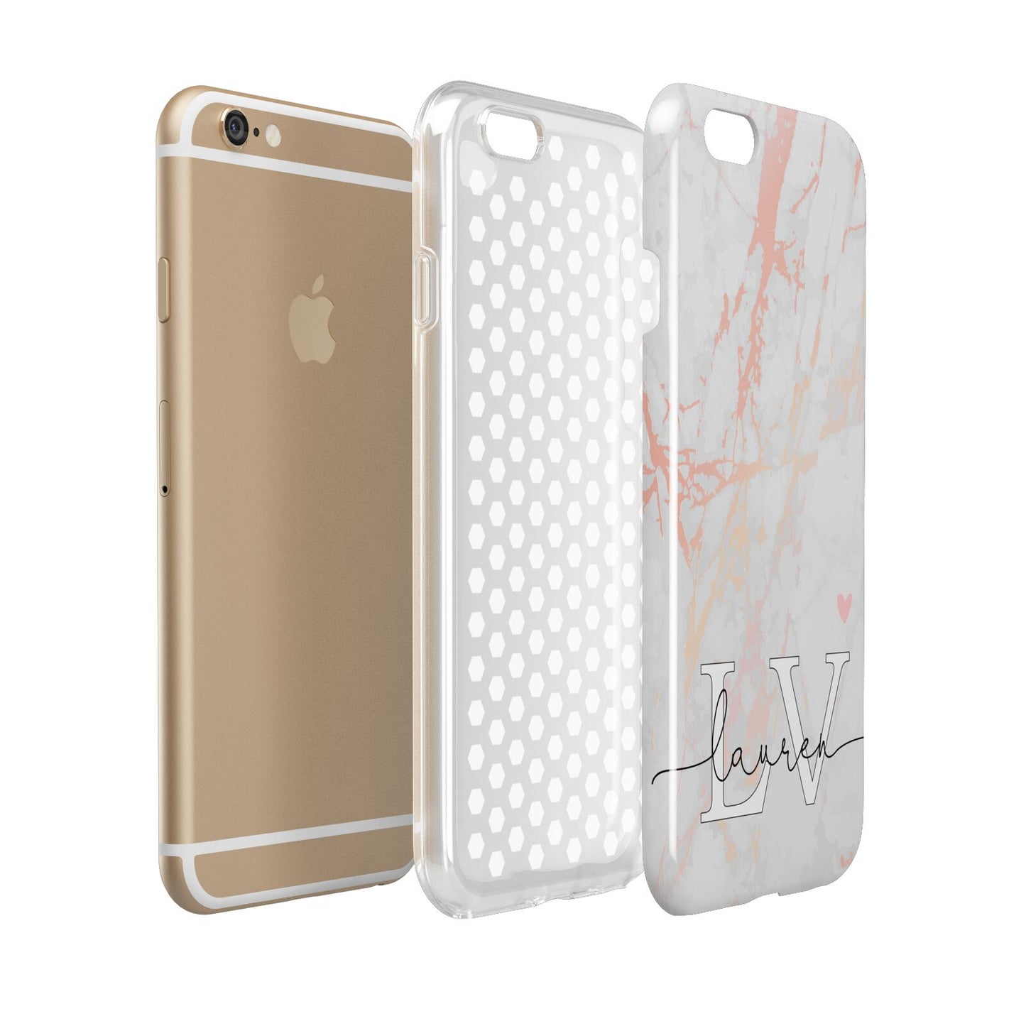 Personalised Initial Pink Marble Apple iPhone 6 3D Tough Case Expanded view
