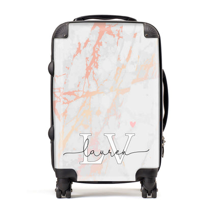 Personalised Initial Pink Marble Suitcase