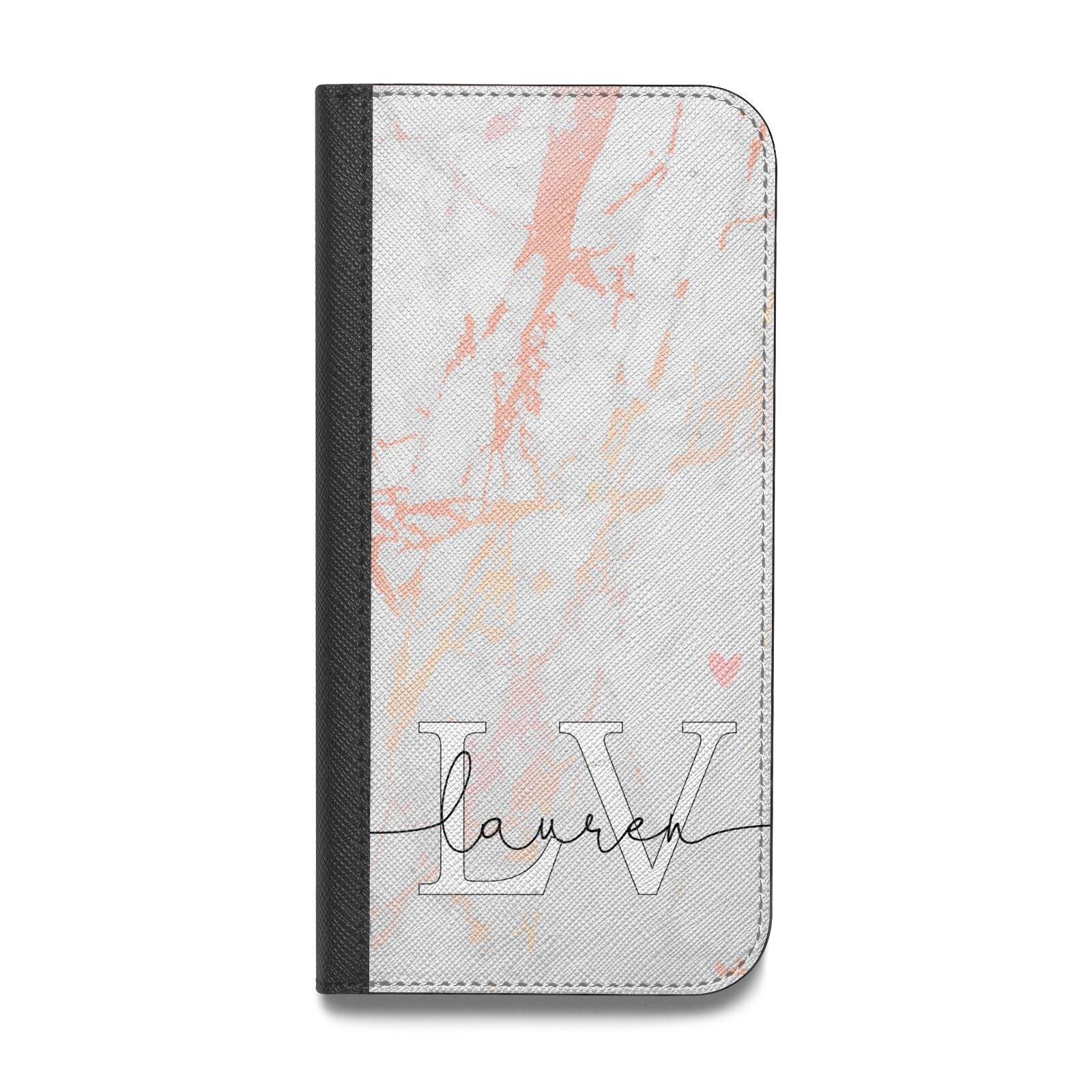 Personalised Initial Pink Marble Vegan Leather Flip Samsung Case