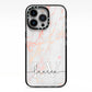 Personalised Initial Pink Marble iPhone 13 Pro Black Impact Case on Silver phone